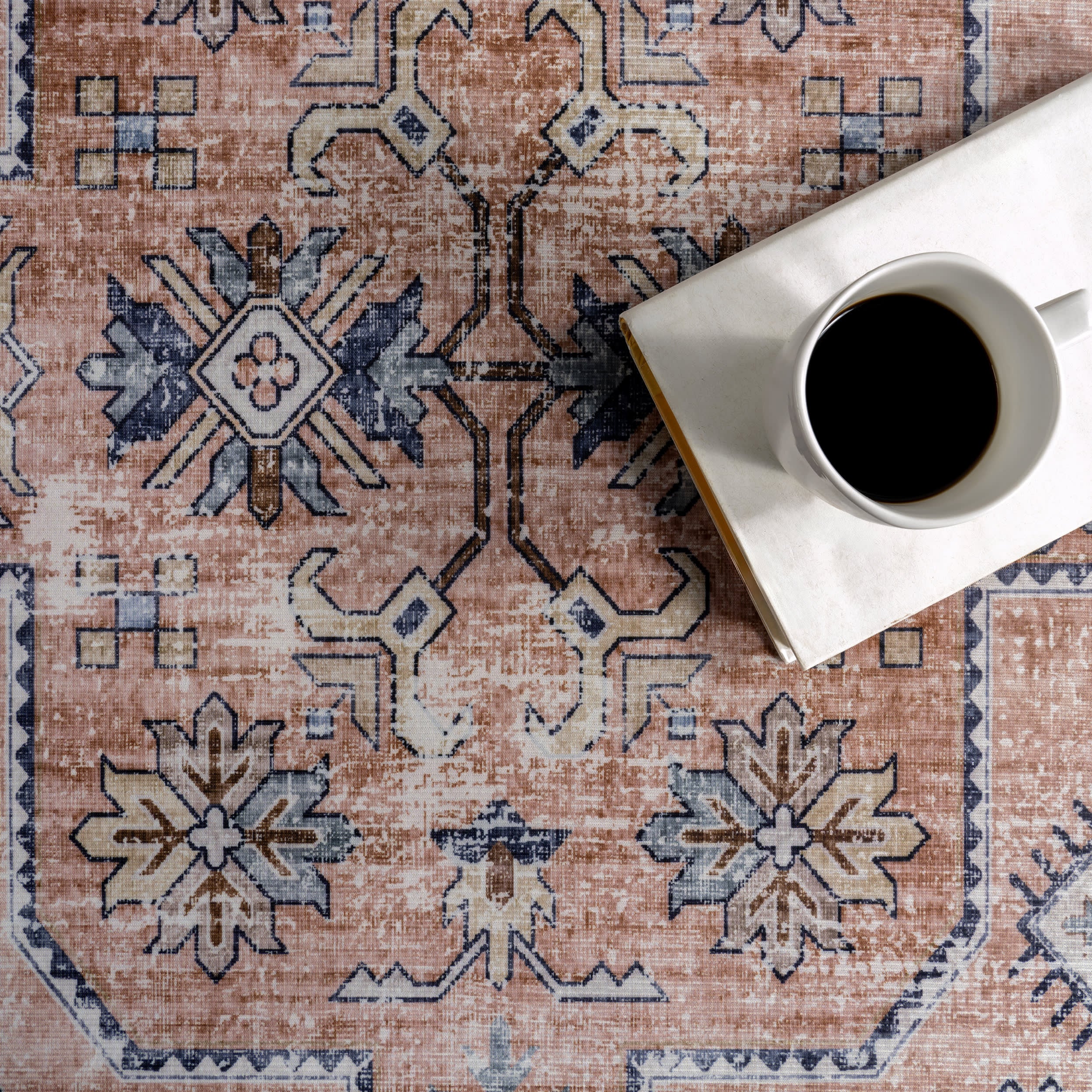 Darla Medallion Washable Rug | Peach - Image 8