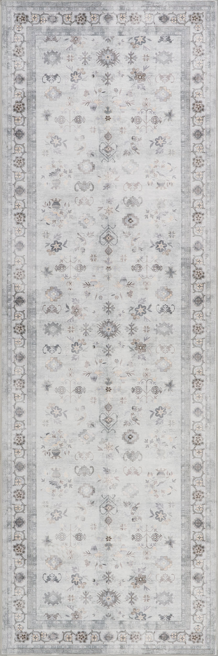 Dayflower Vintage Spill Proof Washable Rug | Light Grey