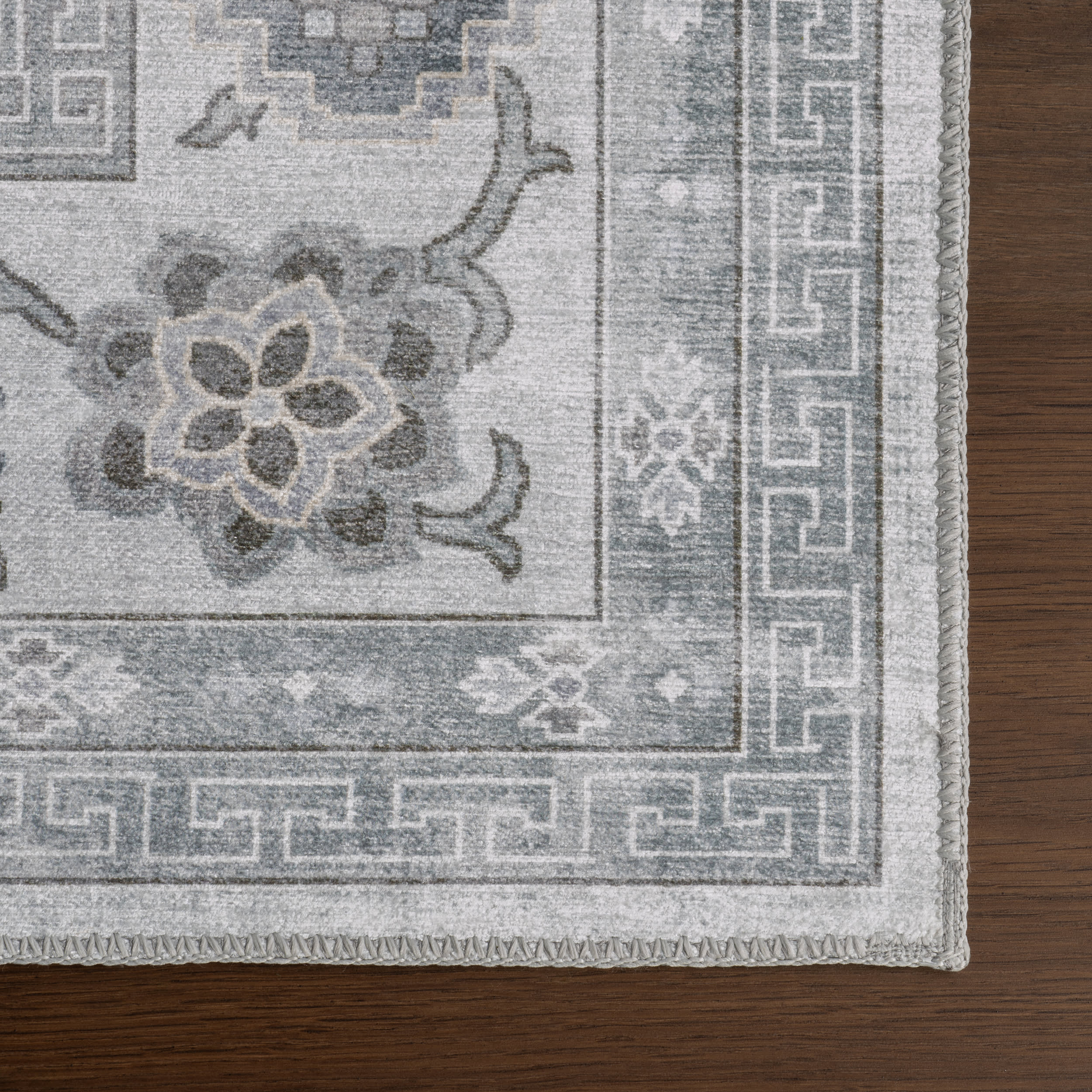Dayflower Vintage Spill Proof Washable Rug | Light Grey - Image 4