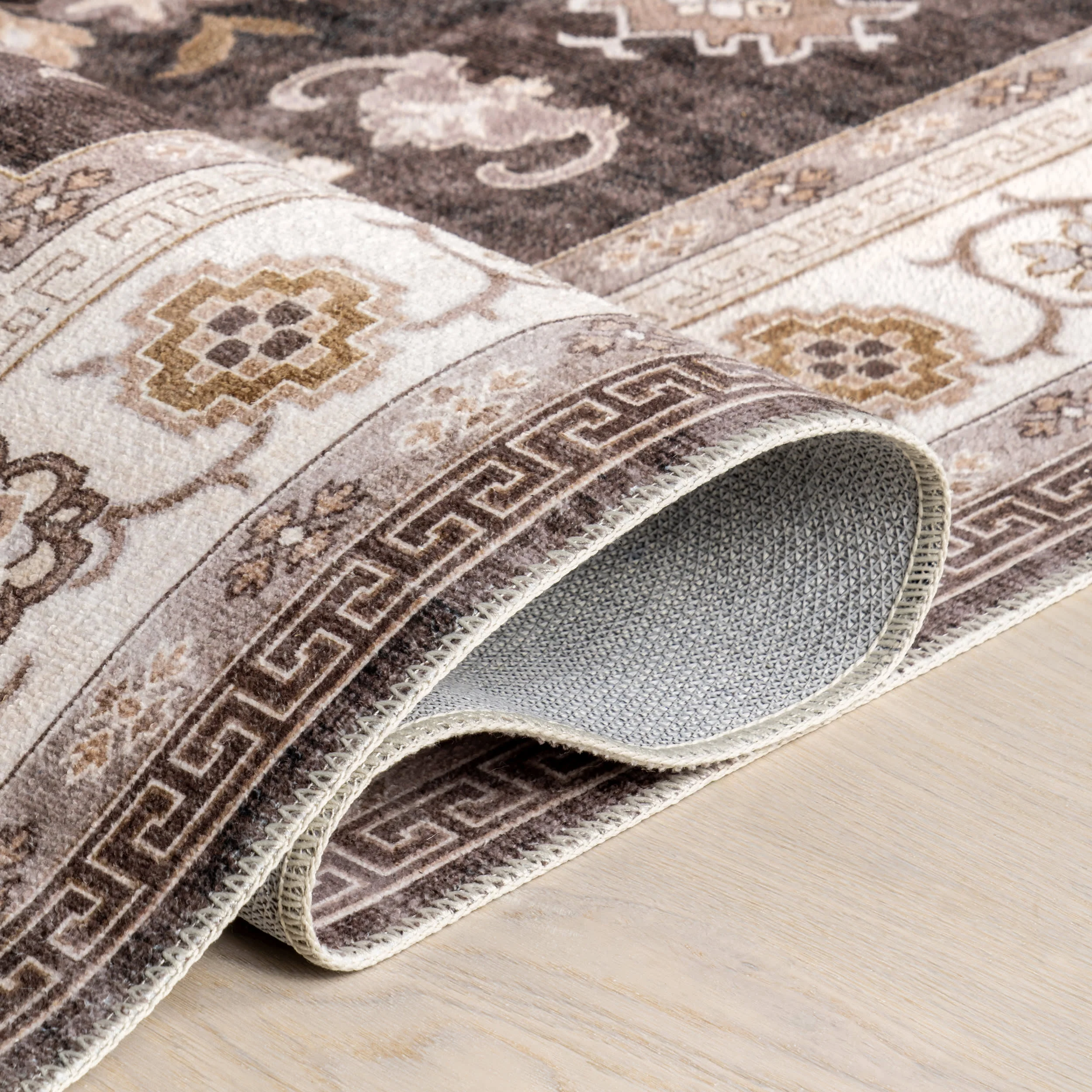 Dayflower Vintage Washable Rug | Brown - Image 8