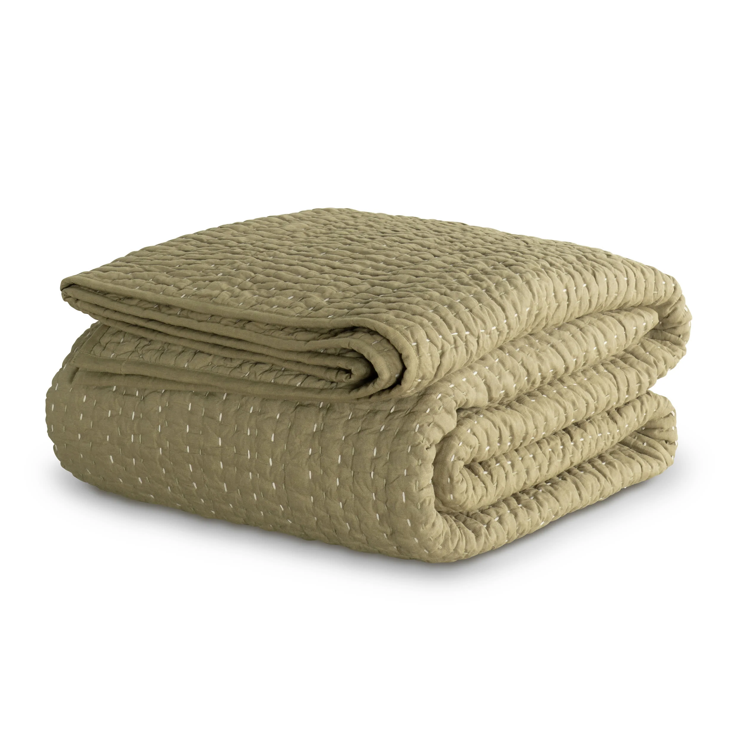 Deepali Kantha Quilt | Olive