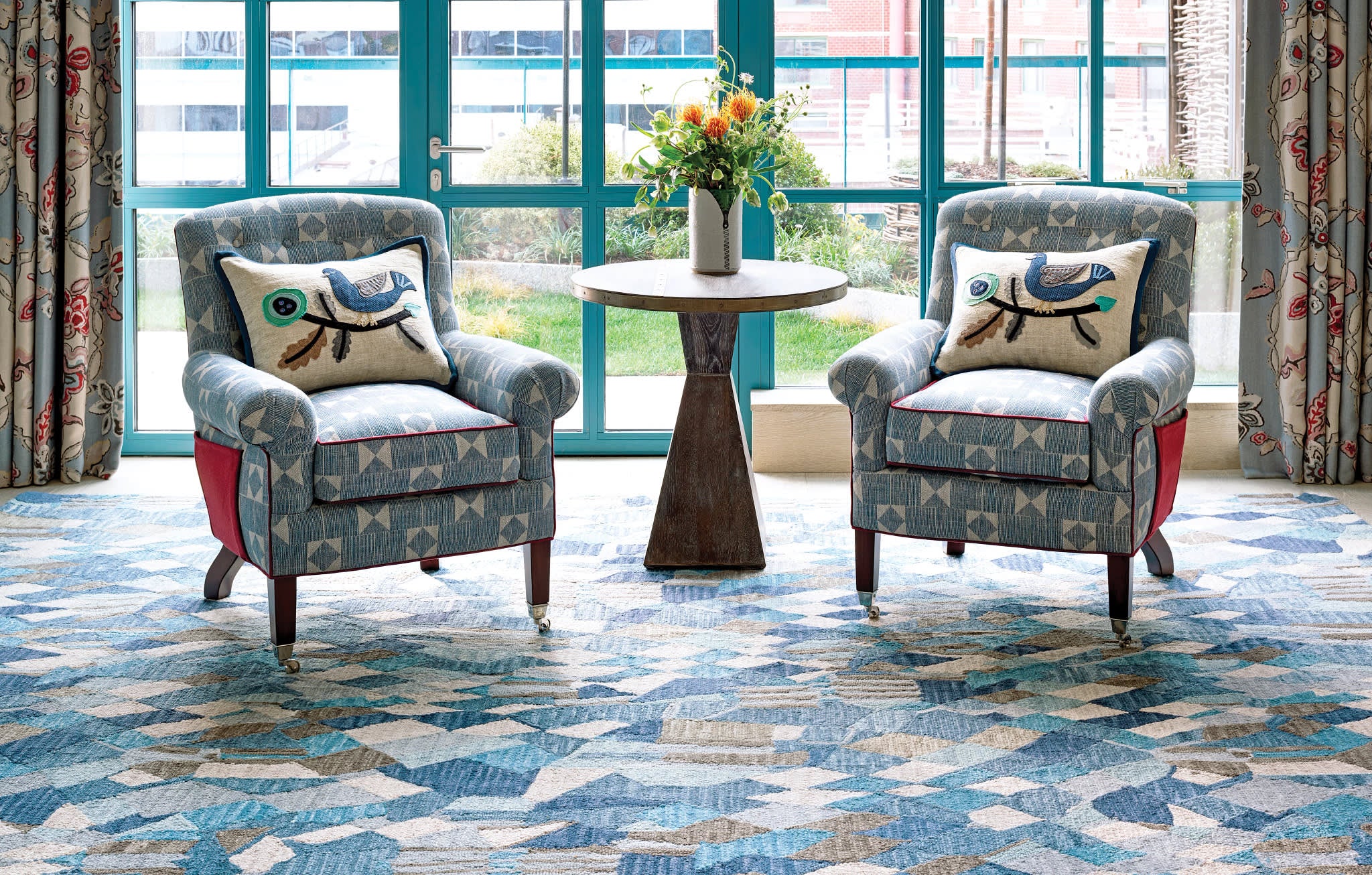 Deer Leap Hand Hooked Wool Rug | Blue - Image 3
