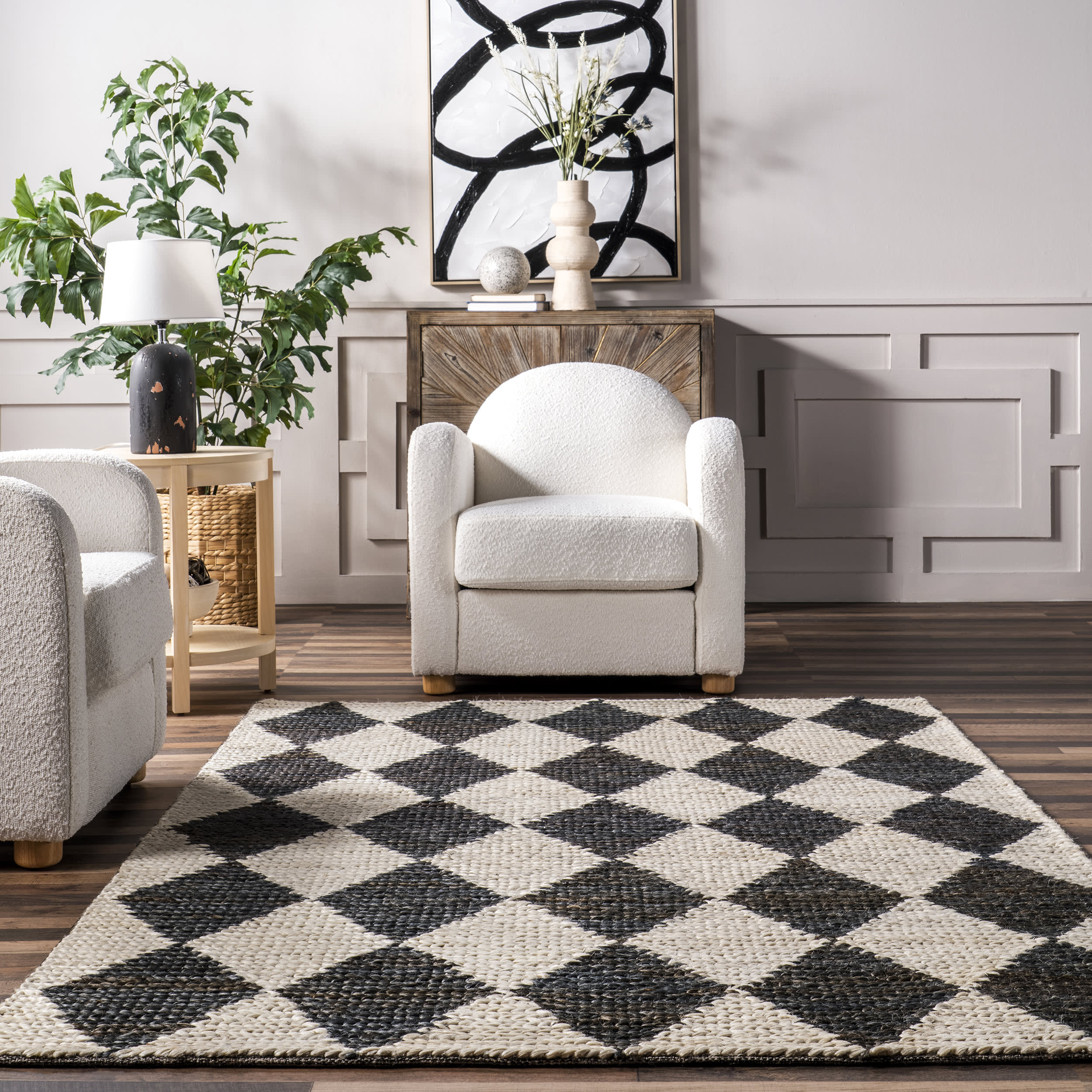 Deja Diamond Jute Trellis Rug | Charcoal - Image 4