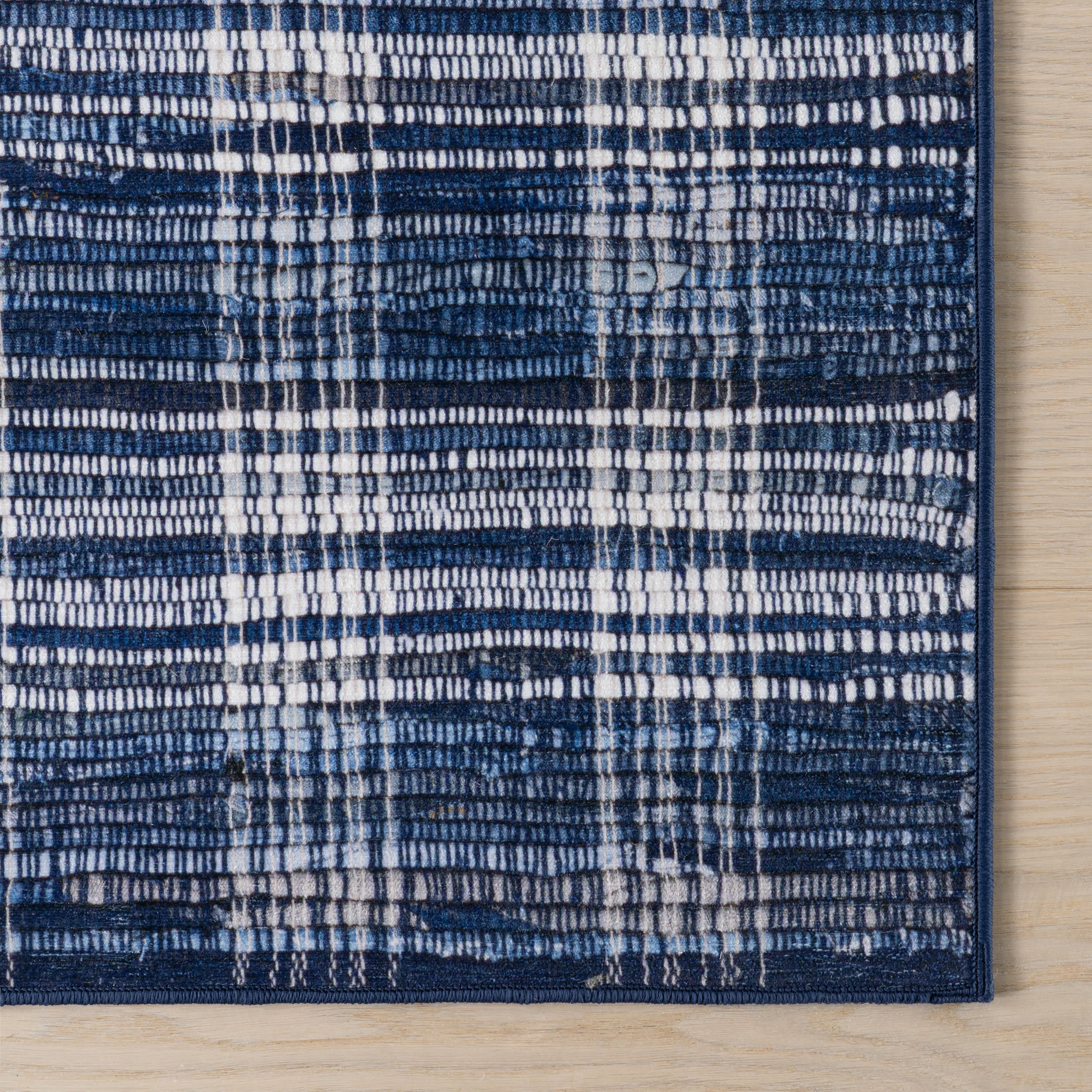 Denim Plaid Machine Washable Rug | Blue - Image 6