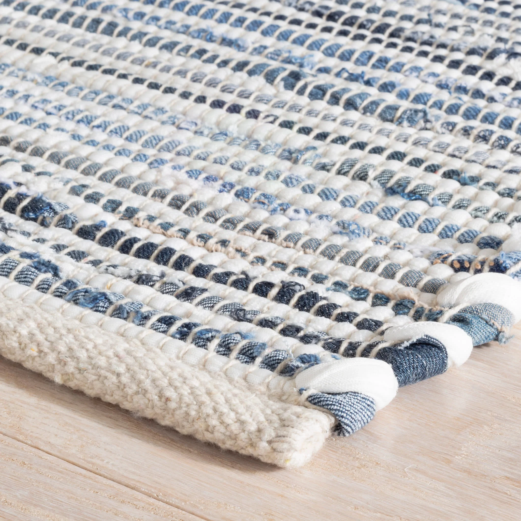 Denim Rag Ribbed Handwoven Cotton Rug | Blue - Image 7