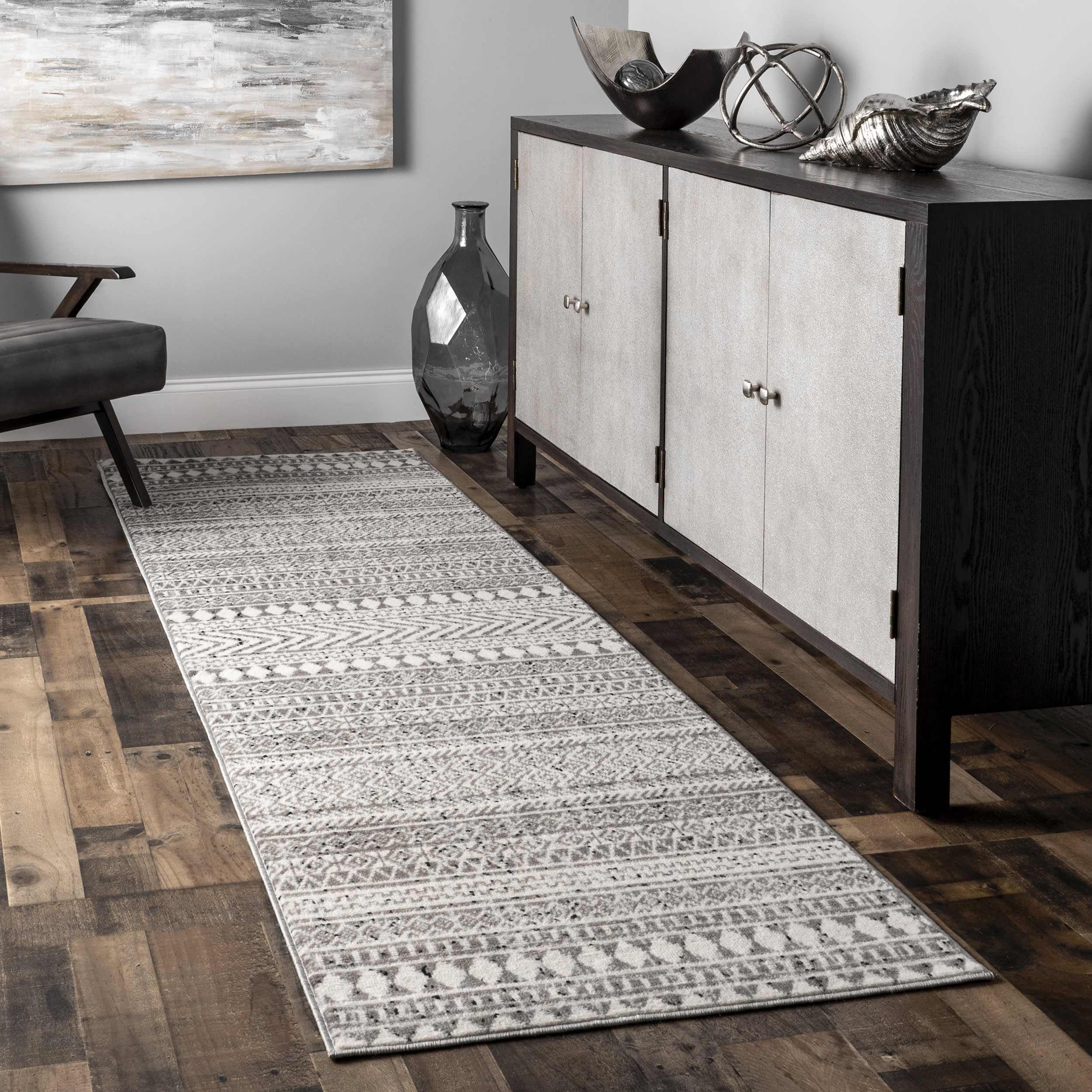 Devin Geometric Banded Rug | Grey - Image 2