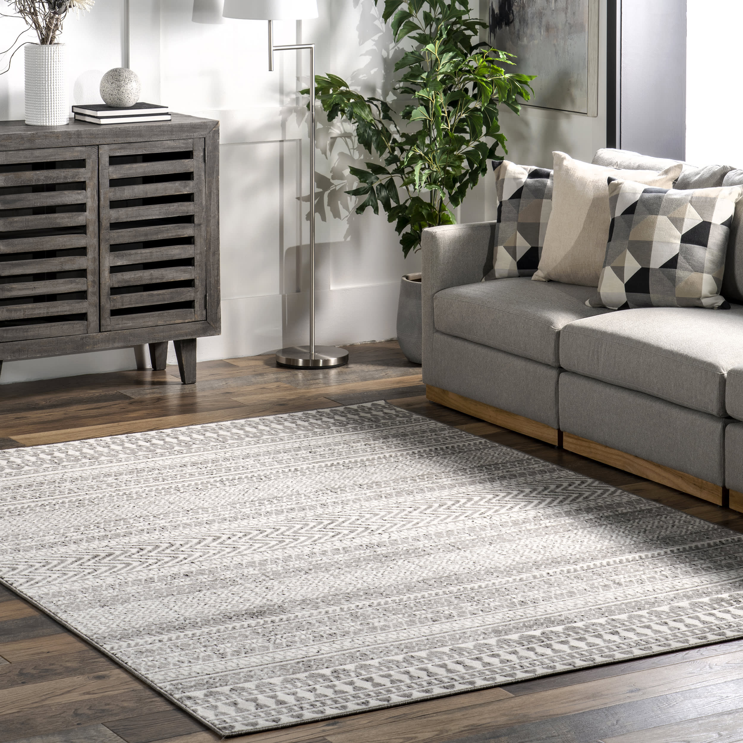 Devin Geometric Banded Rug | Grey - Image 2