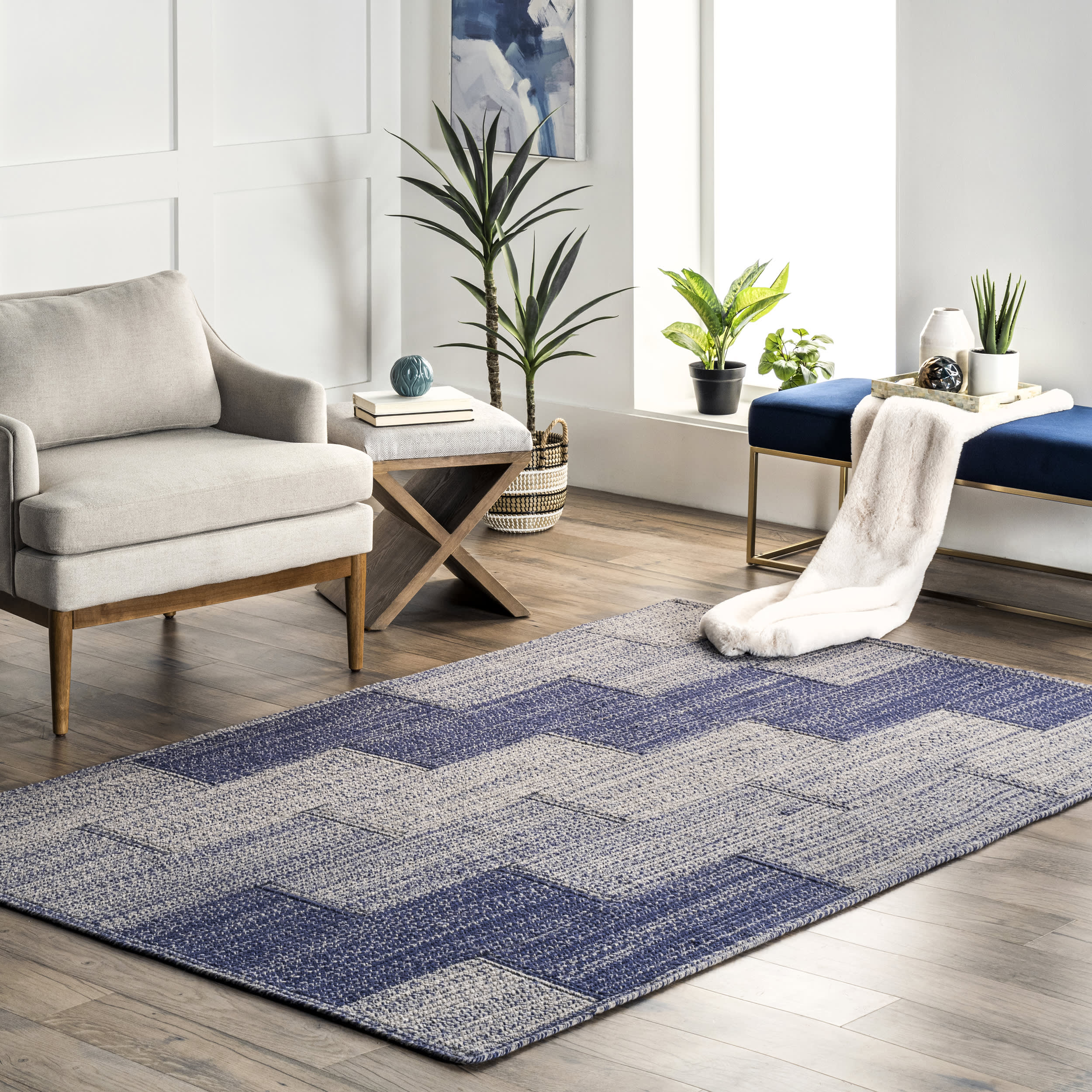 Dezzy Wool Ladder Rug | Blue - Image 2
