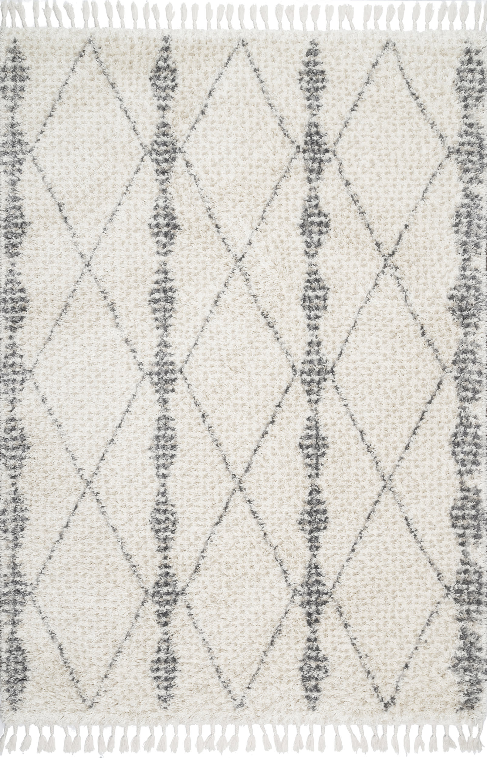 Diamond Band Tassel Rug | Beige