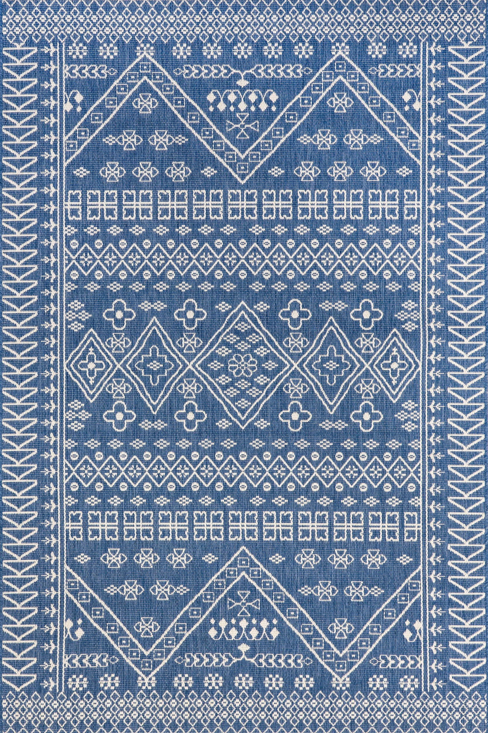 Diamond Bordered Indoor/Outdoor Rug | Blue