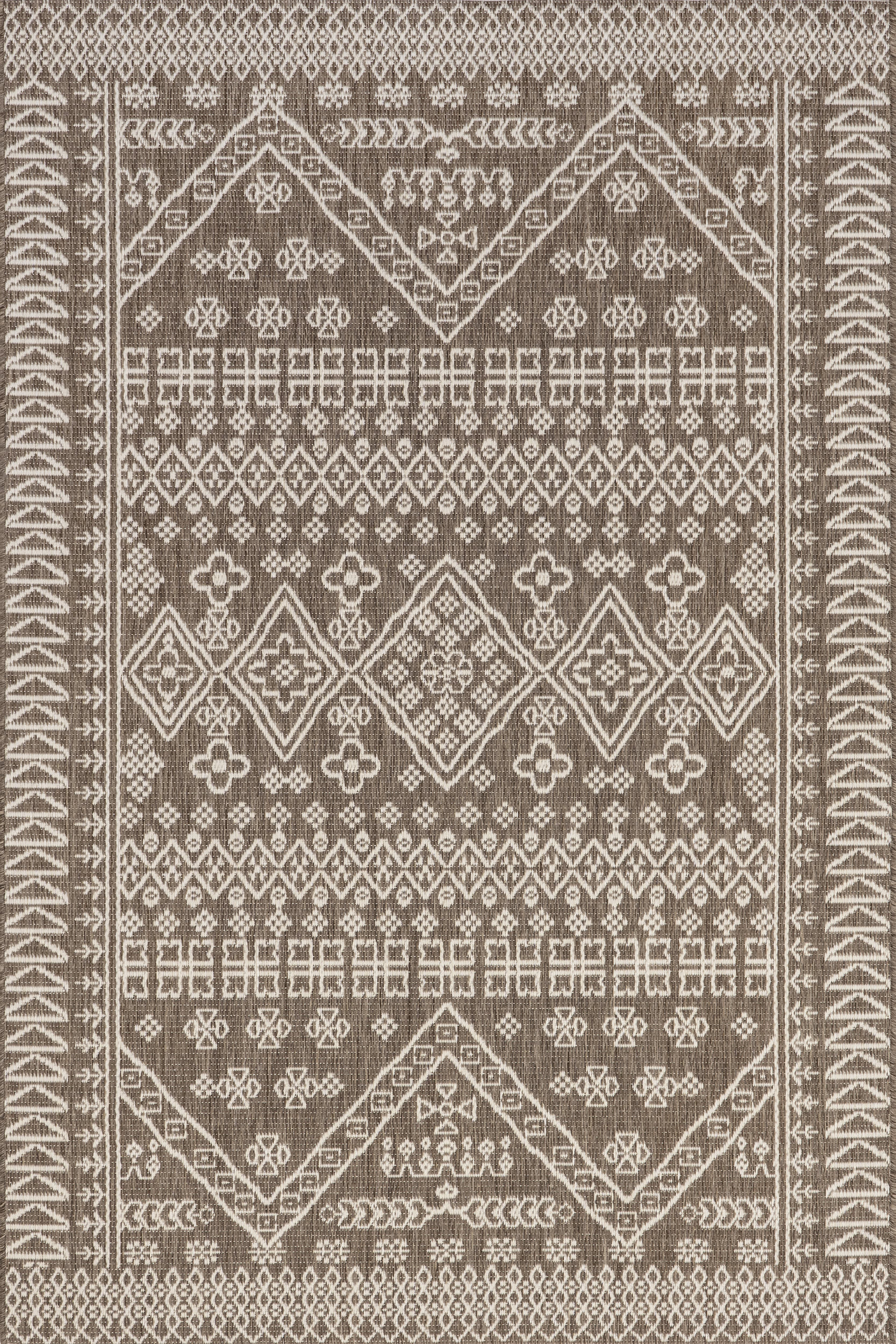 Diamond Bordered Indoor/Outdoor Rug | Taupe