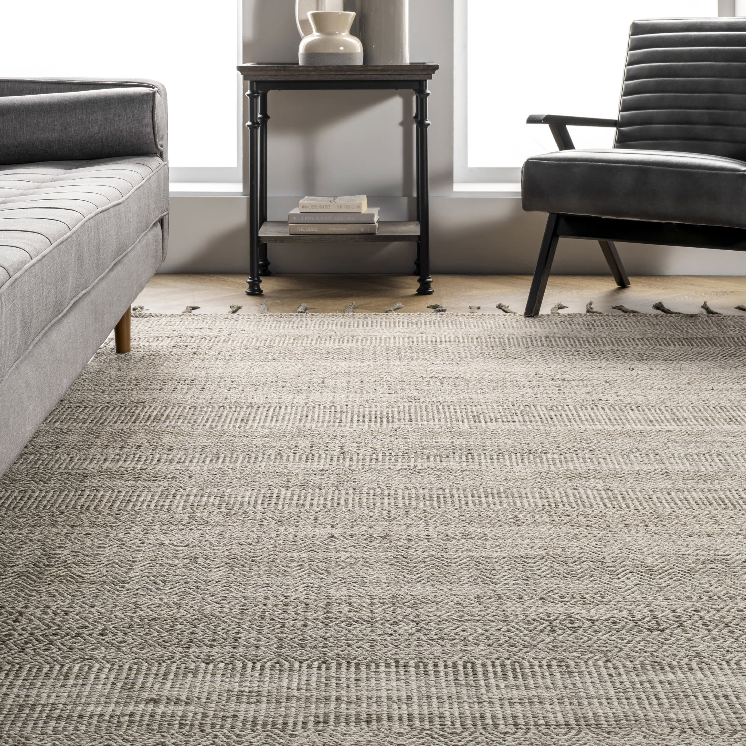 Diamond Chevron Bands Tasseled Rug | Beige - Image 4