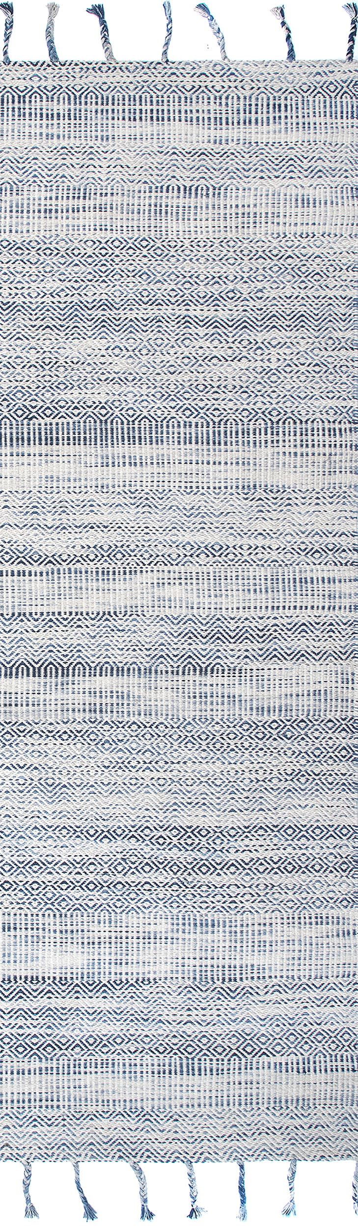 Diamond Chevron Bands Tasseled Rug | Blue