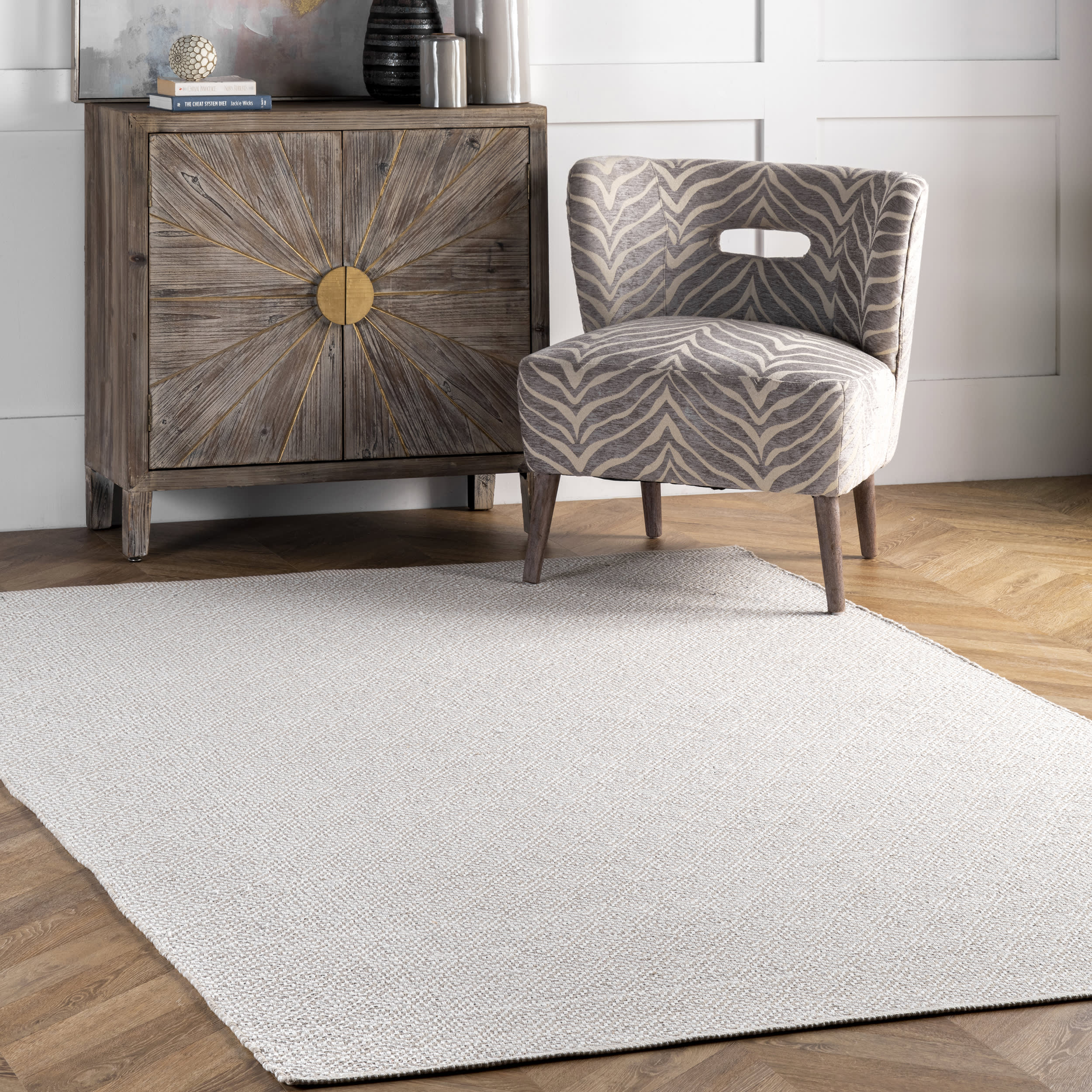 Diamond Cotton Check Flatwoven Rug | Beige - Image 2