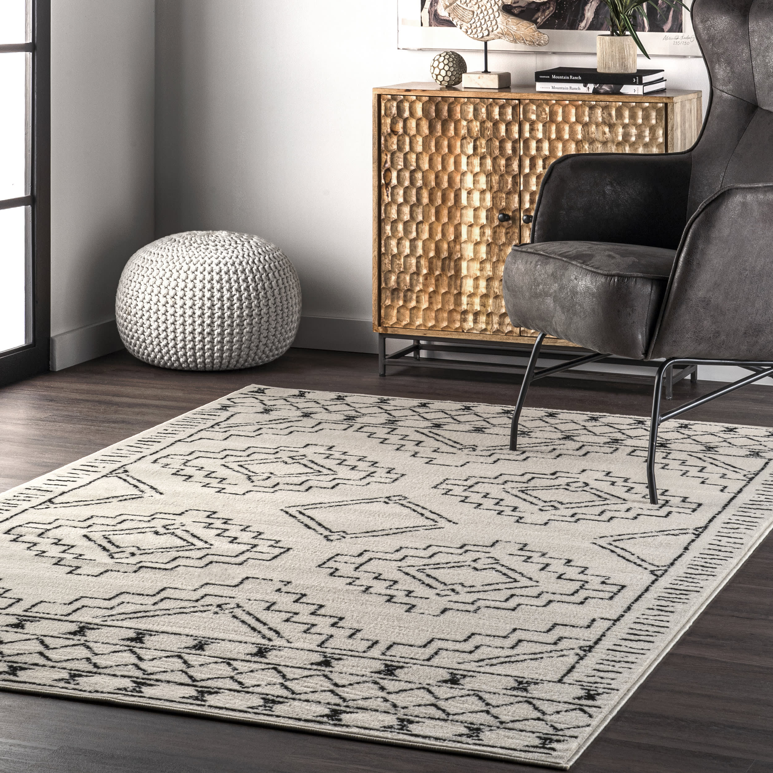 Diamond Geometric Rug | Black - Image 2