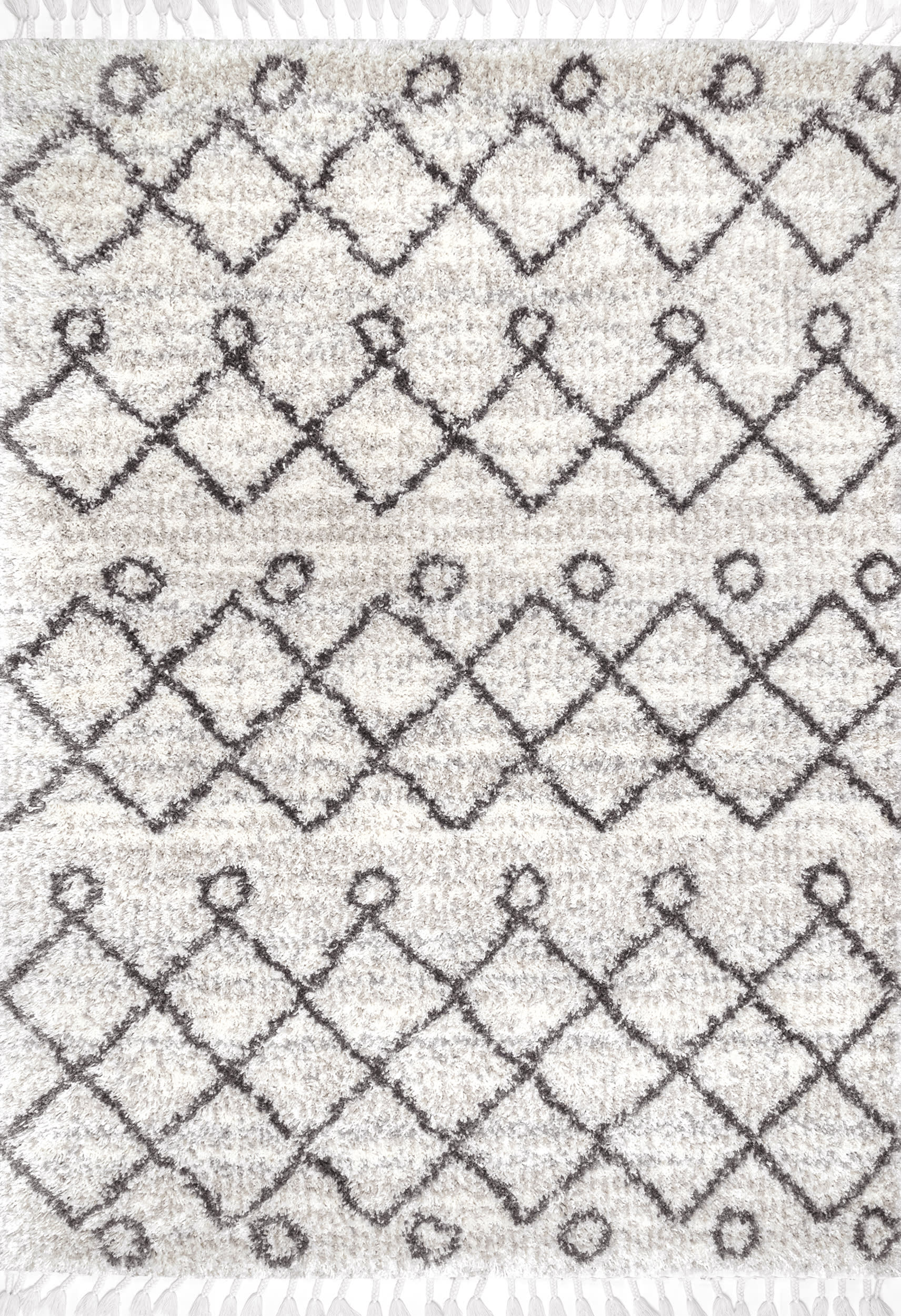 Diamond Moroccan Shag With Tassels Rug | Ivory