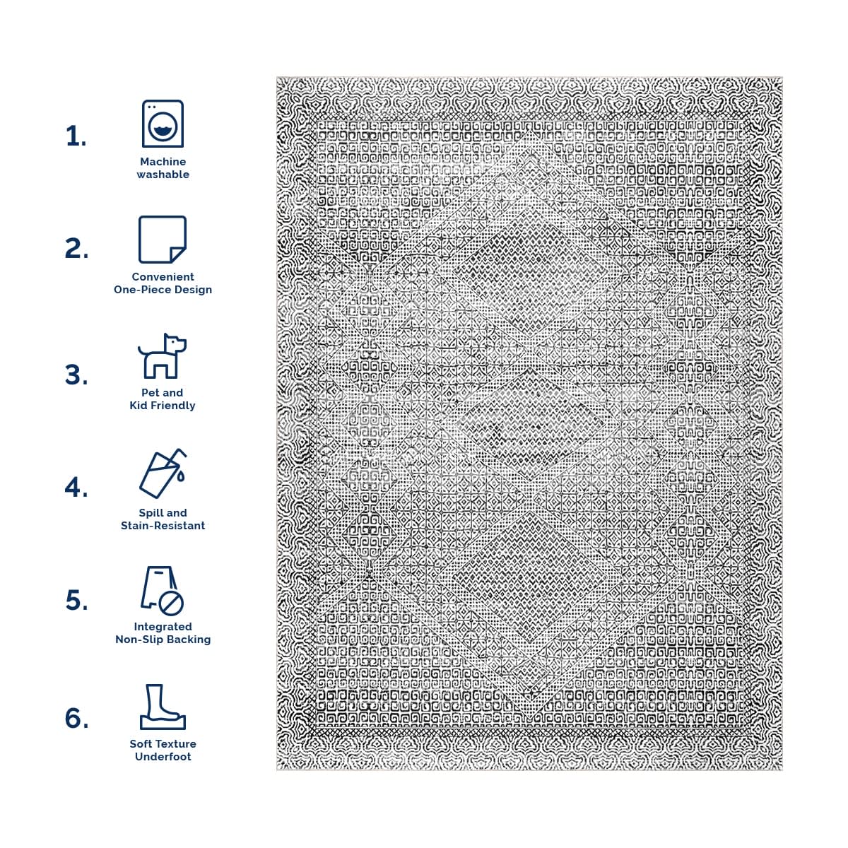 Diamond Mosaic Washable Rug | Grey - Image 6