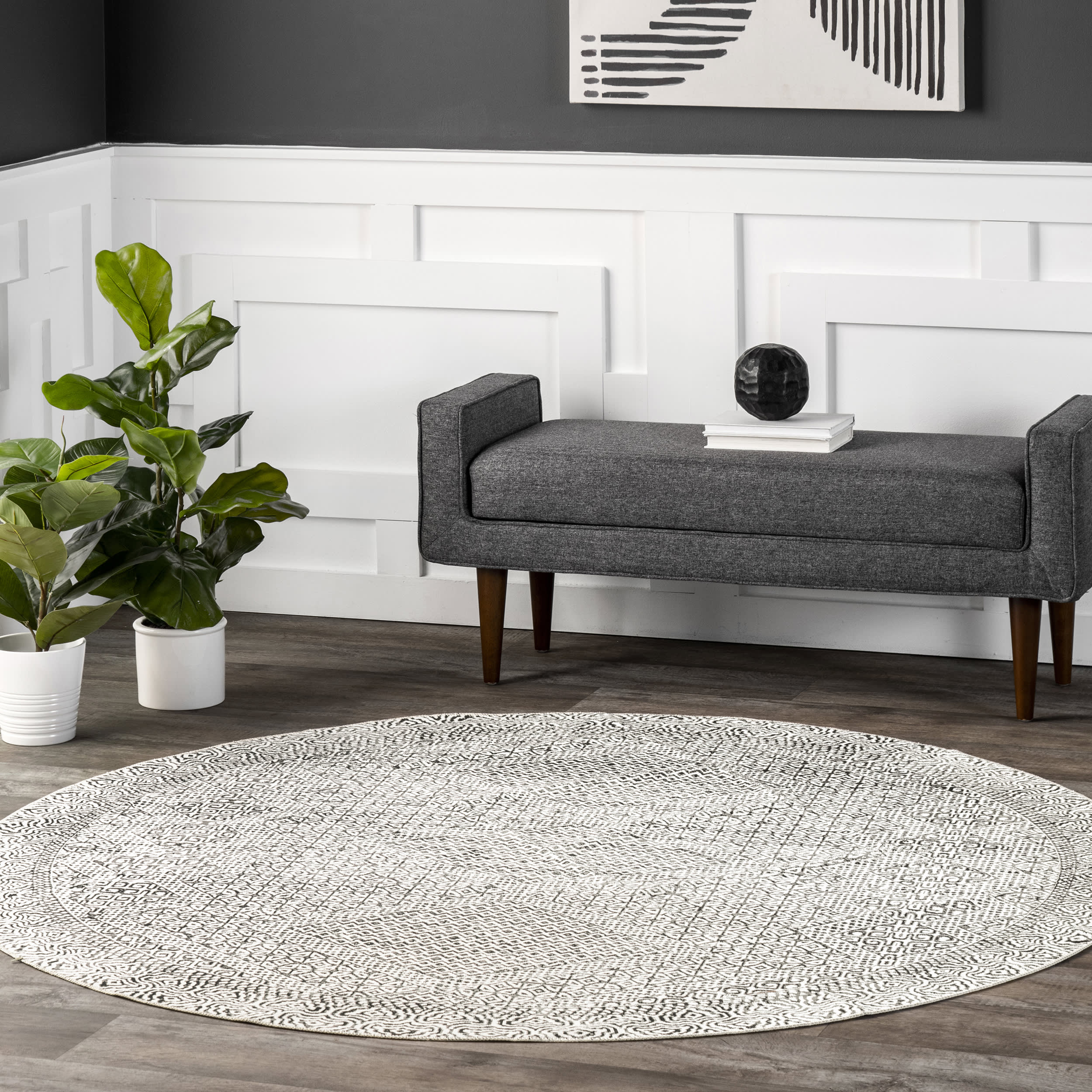Diamond Mosaic Washable Rug | Grey - Image 2