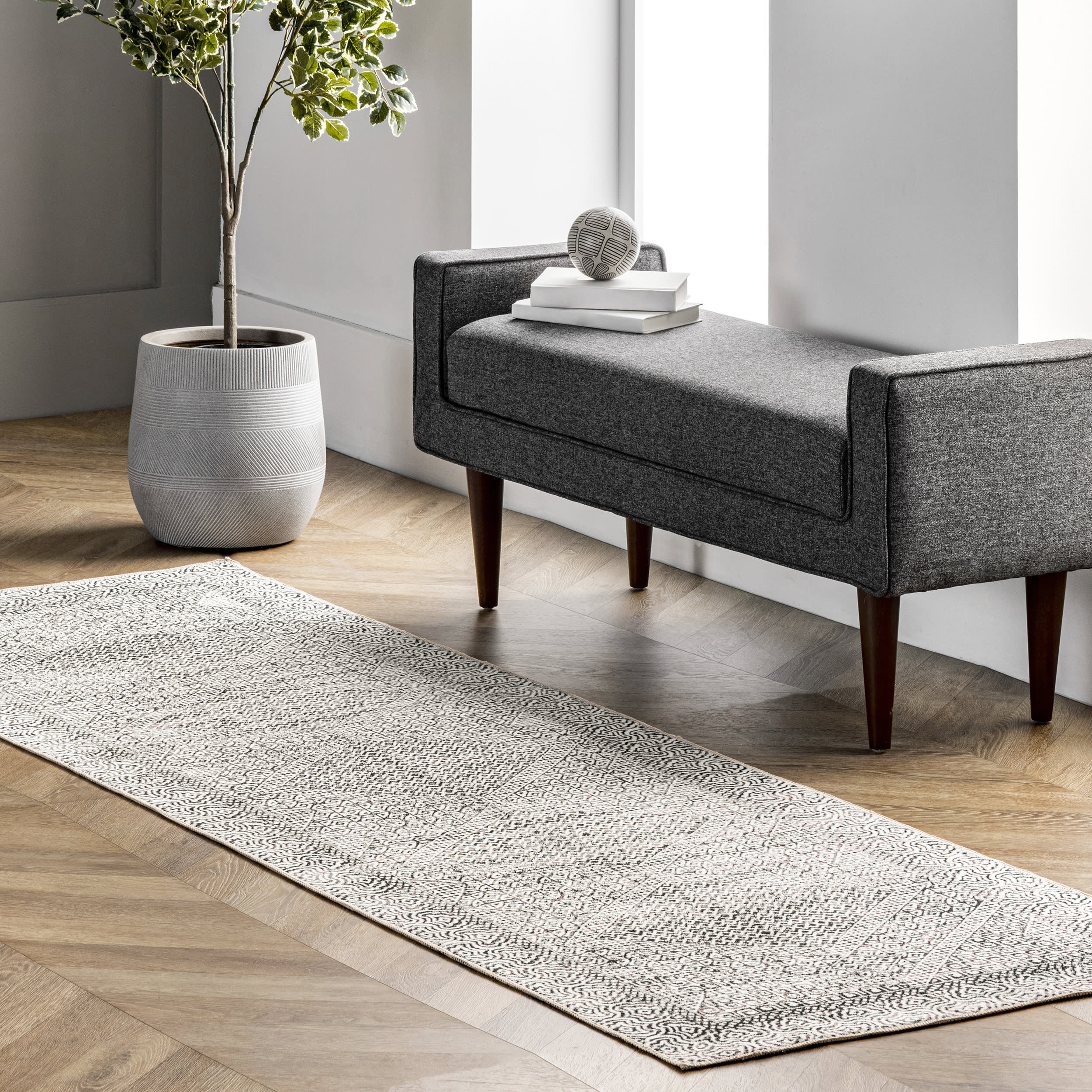 Diamond Mosaic Washable Rug | Grey - Image 2