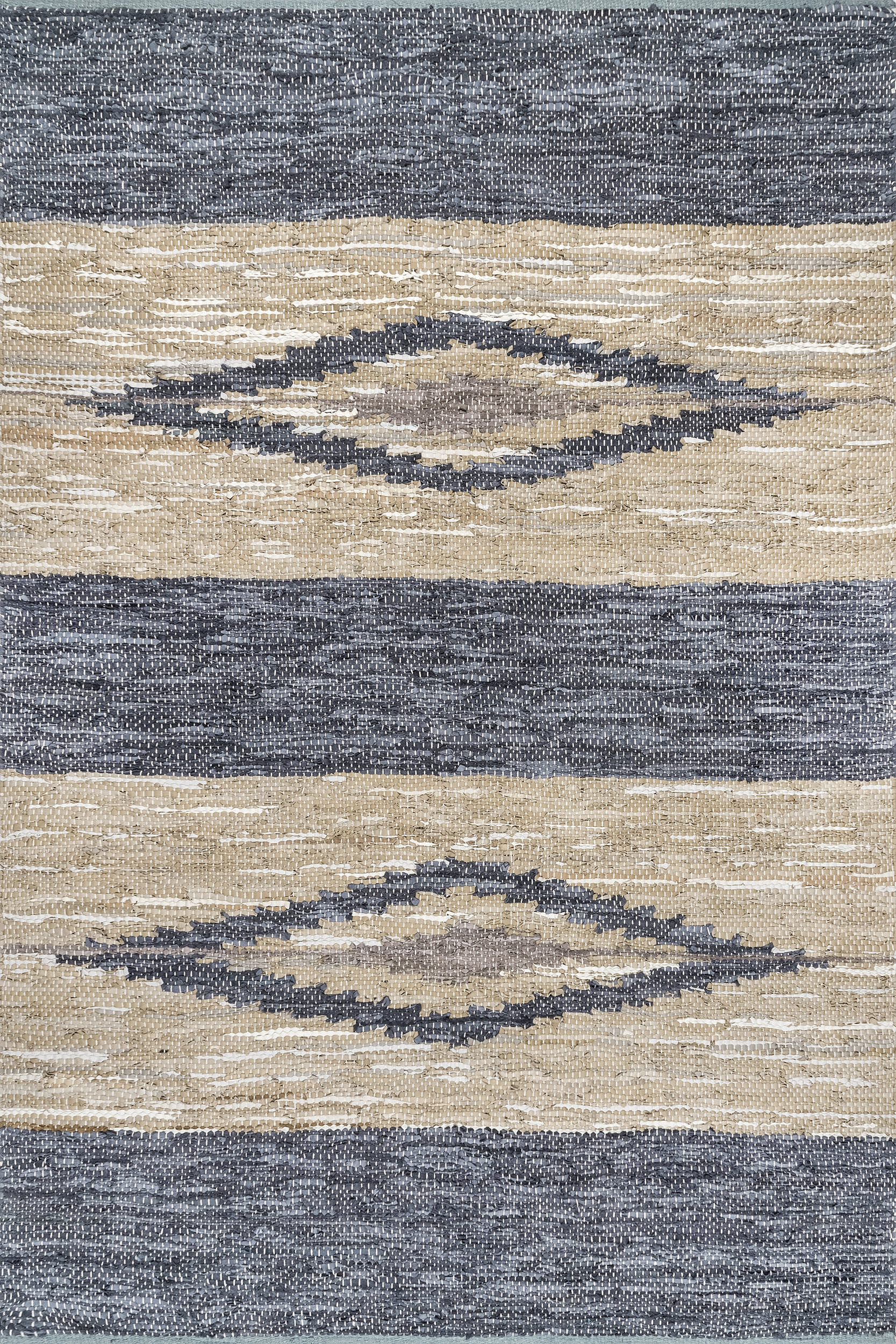 Diamond Panel Leather Rug | Grey