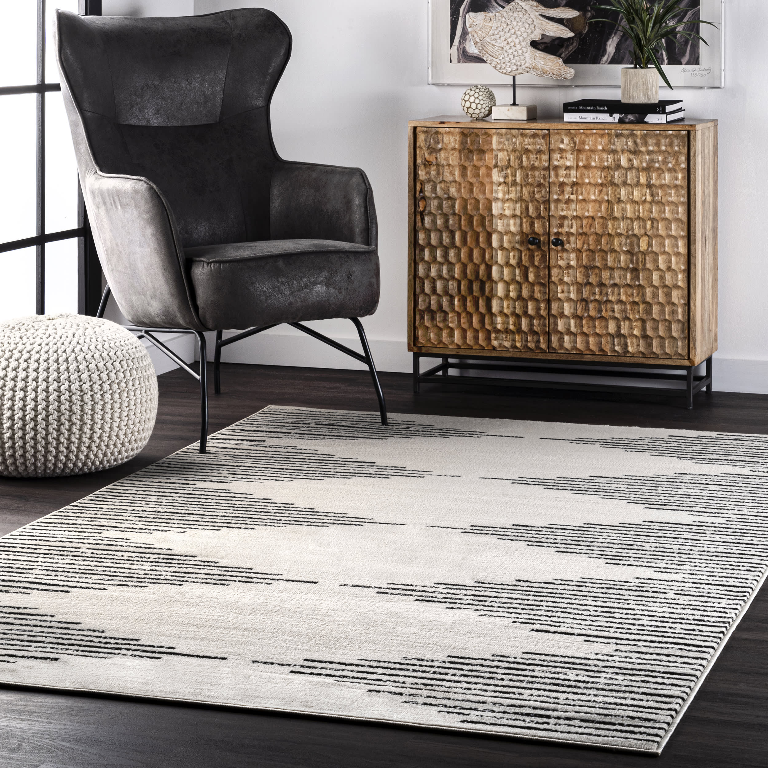 Diamond Pinstripes Rug | Black - Image 2
