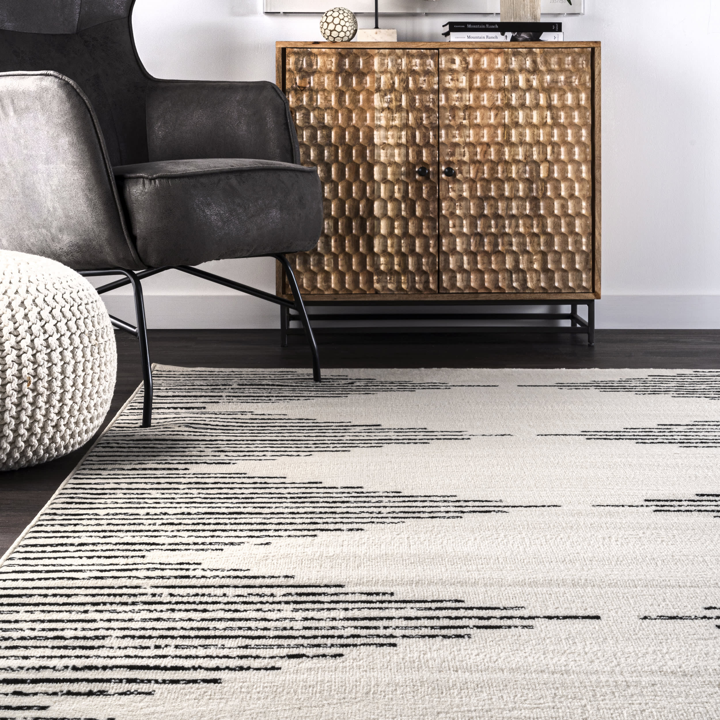 Diamond Pinstripes Rug | Black - Image 4