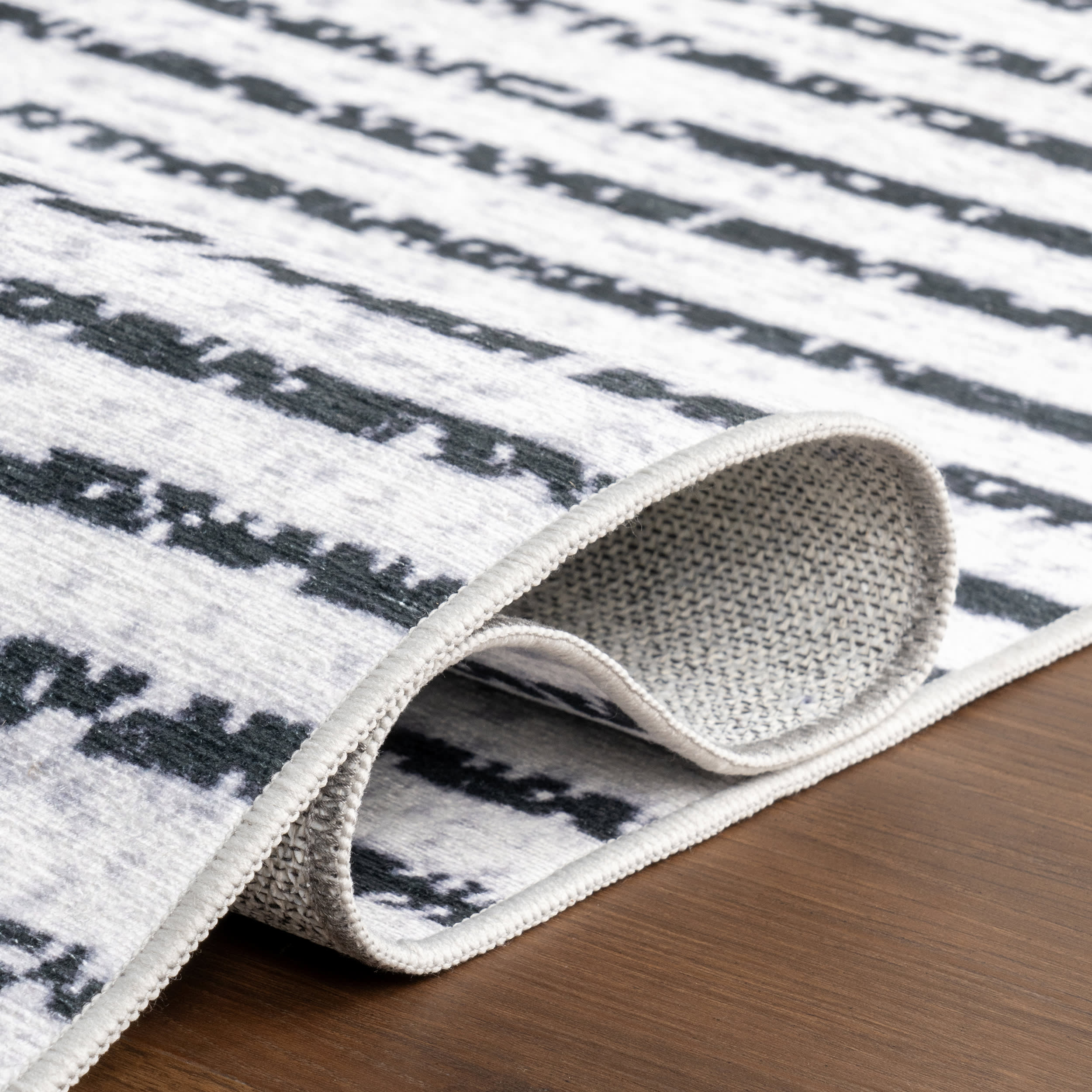 Diamond Pinstripes Spill Proof Washable Rug | White - Image 9