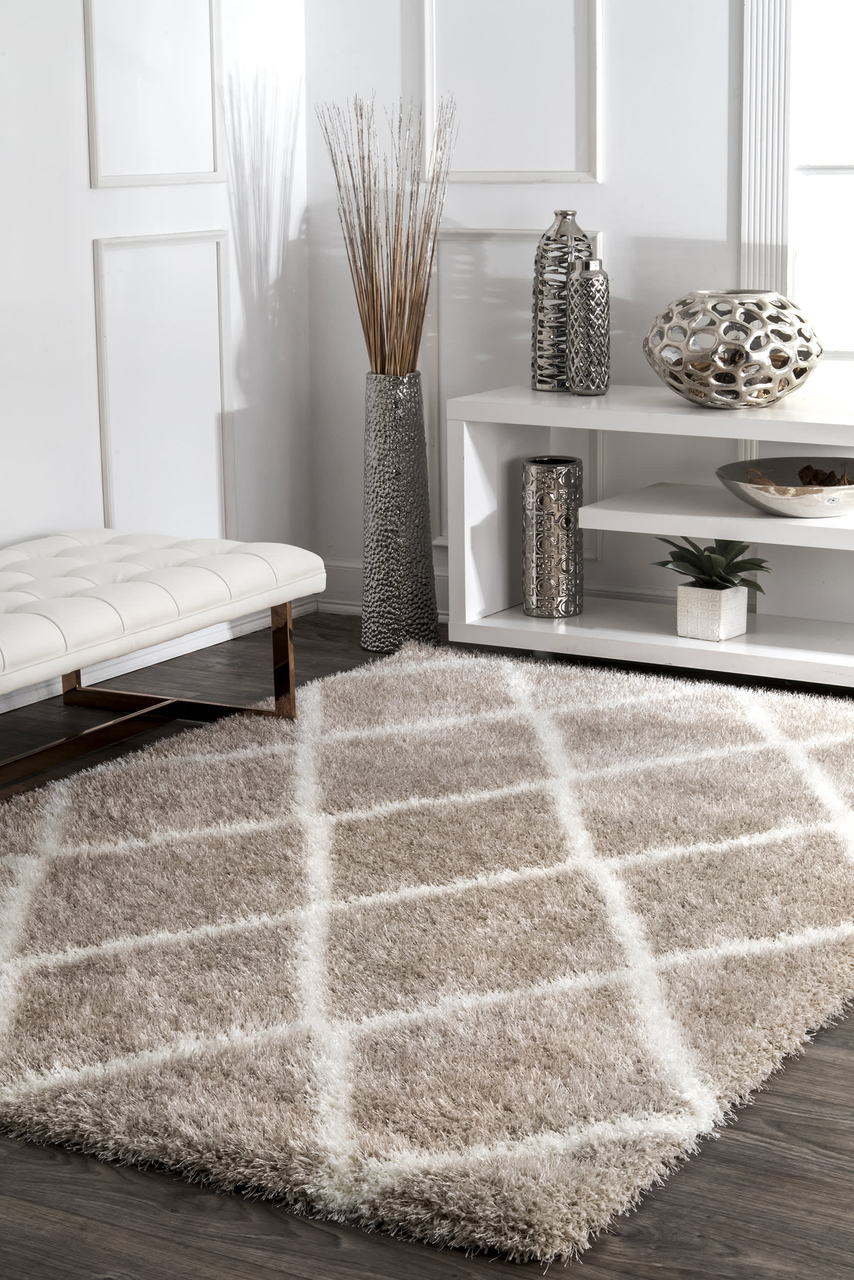 Diamond Shag Rug | Beige - Image 2