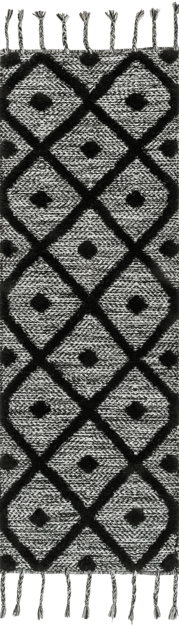 Diamond Textured Trellis Tassel Rug | Dark Grey