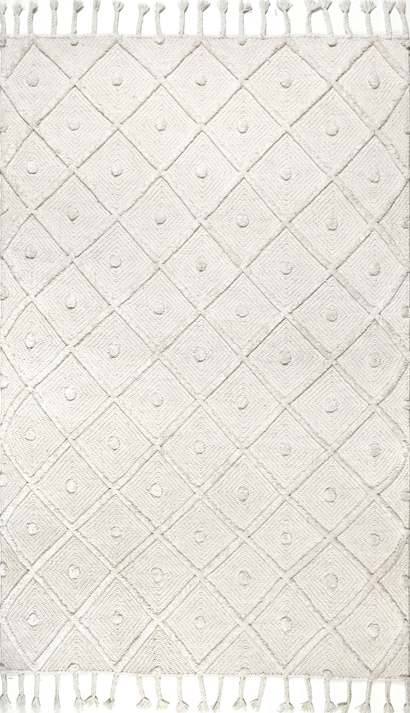 Diamond Textured Trellis Tassel Rug | Ivory