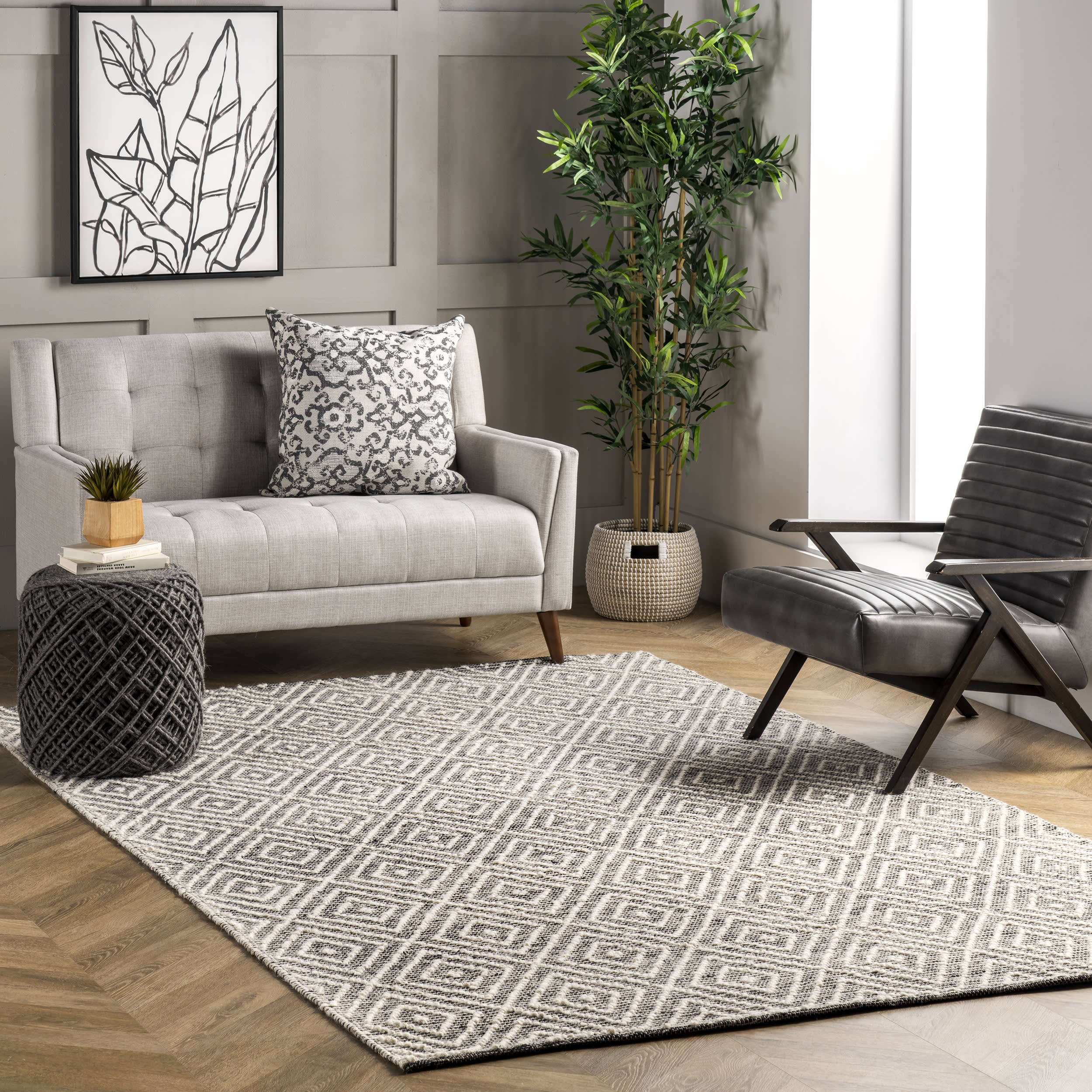 Diamond Tiles Rug | Grey - Image 2