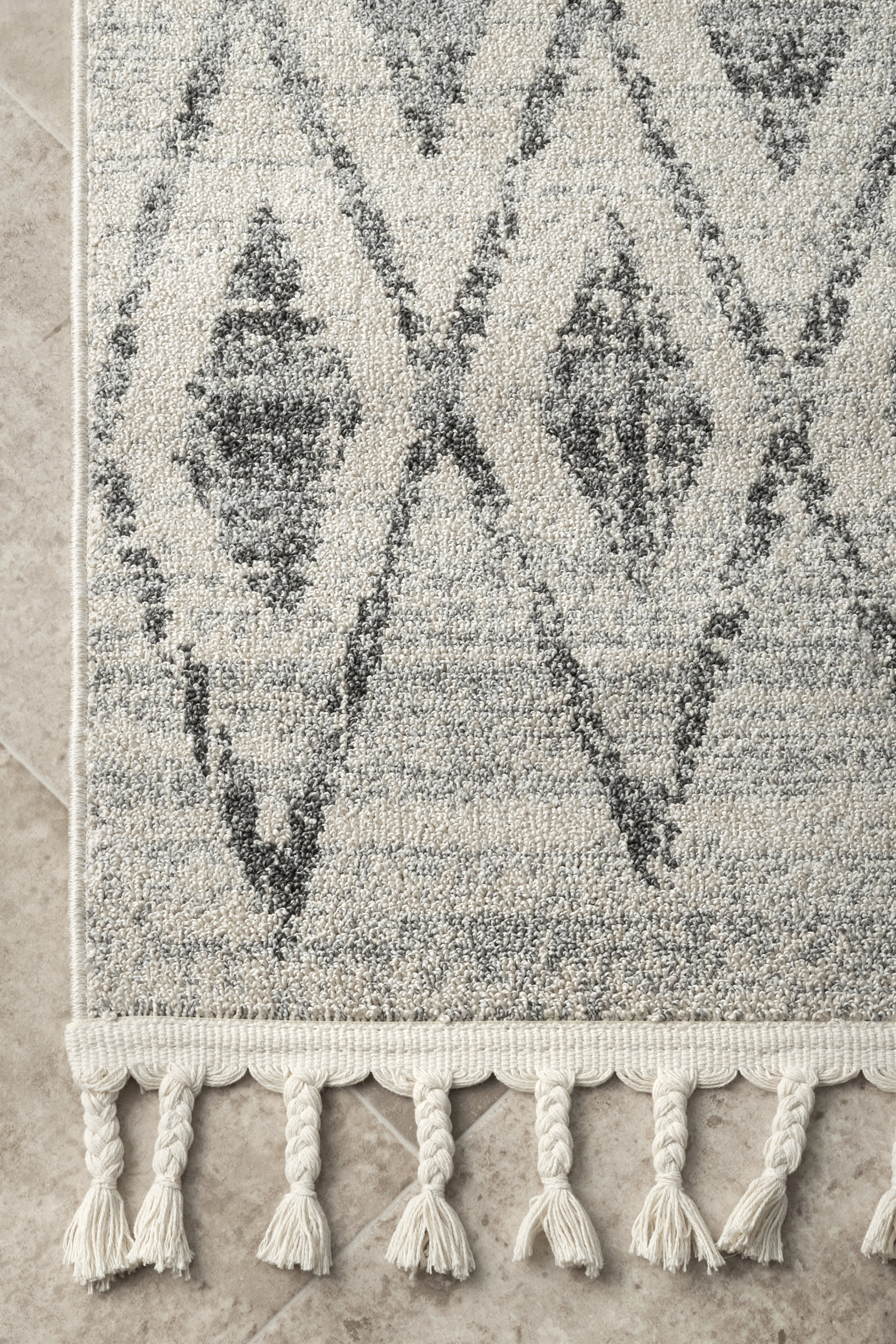 Diamond Trellis Tassel Rug | Beige - Image 3