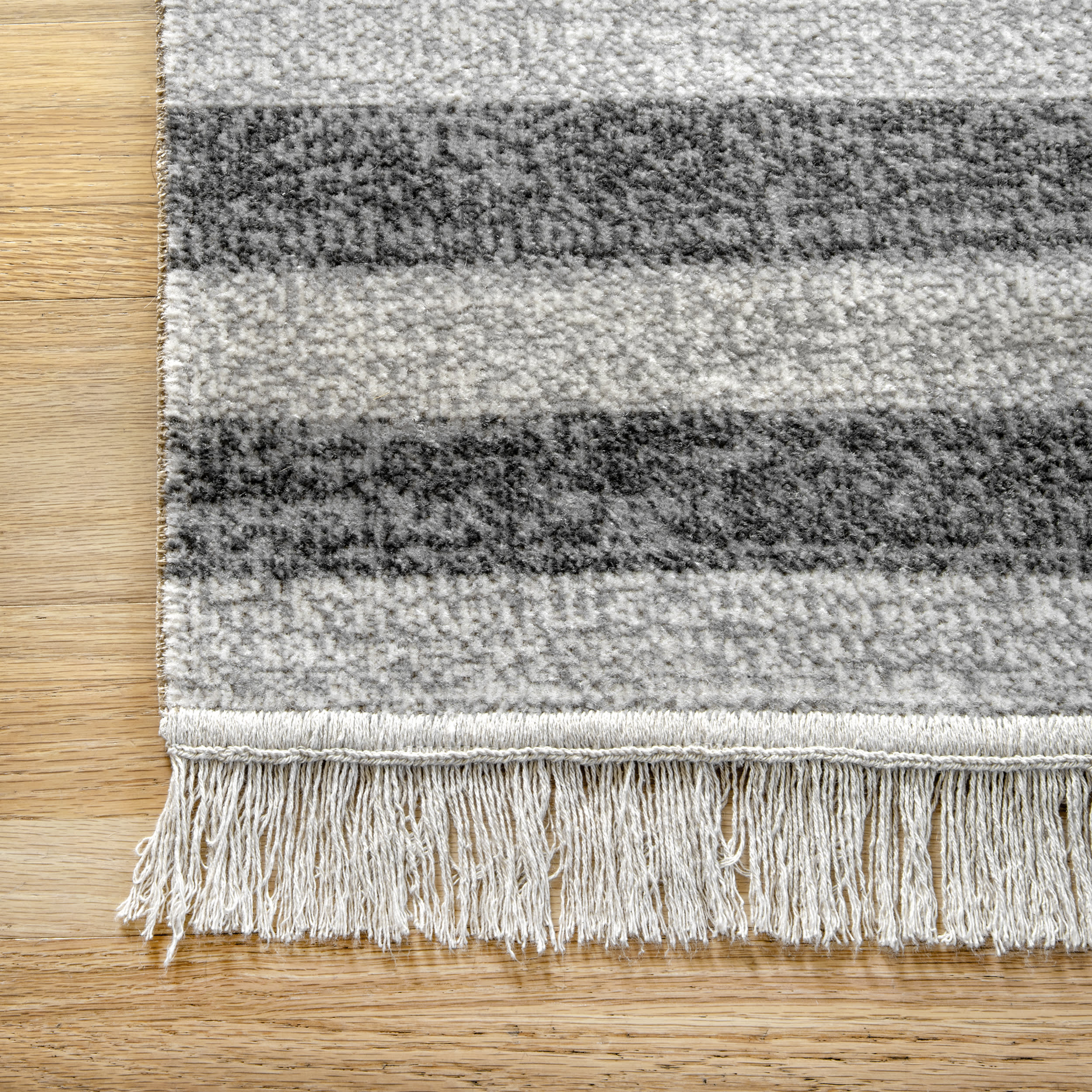 Diamonds And Stripes Fringe Indoor/Outdoor Rug | Grey - Image 3