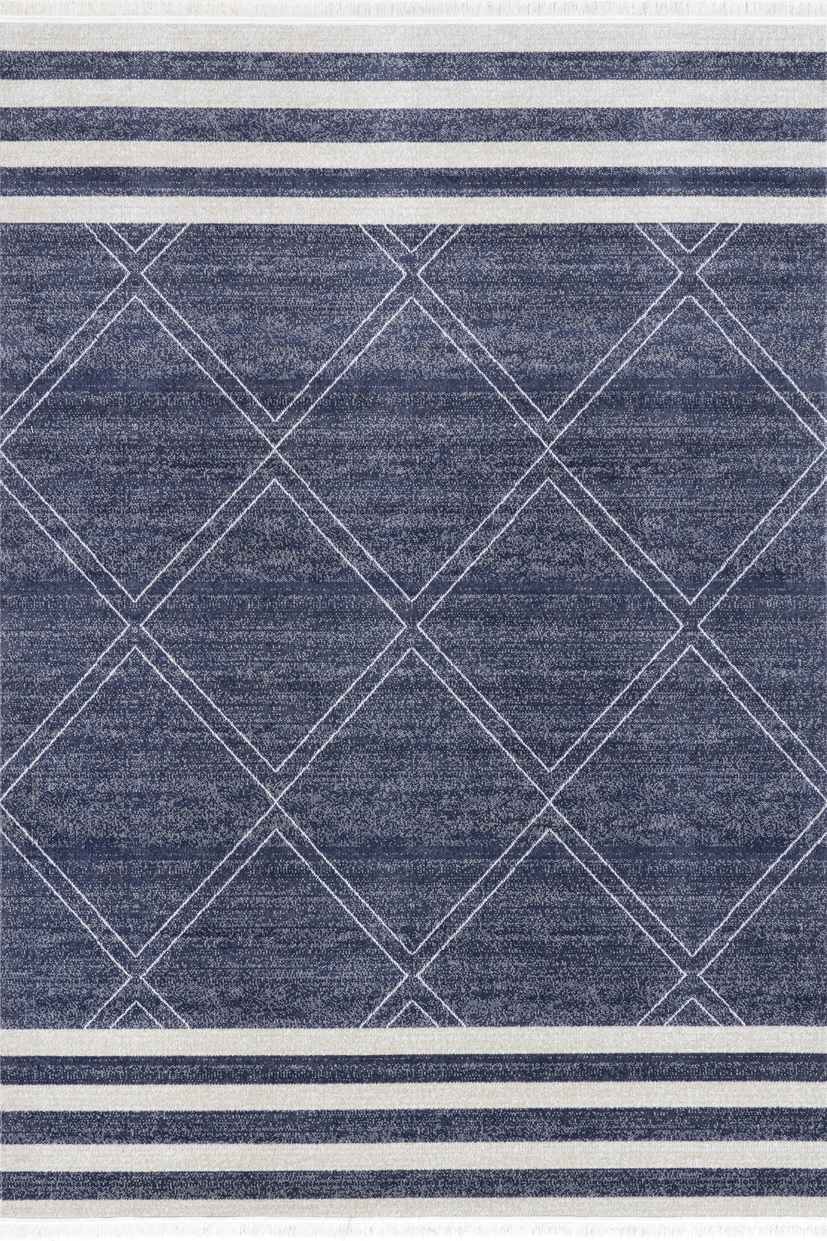 Diamonds And Stripes Fringe Indoor/Outdoor Rug | Navy