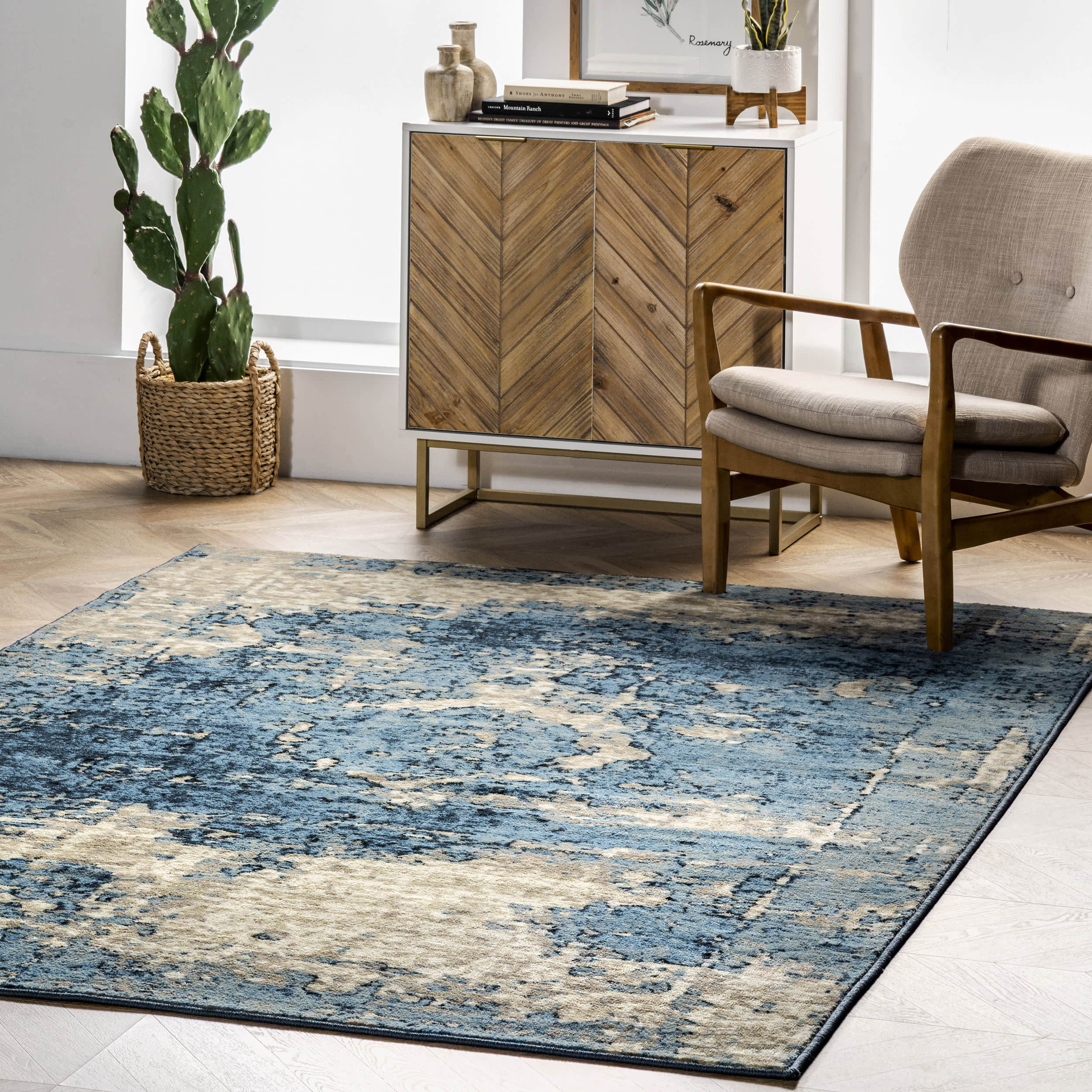 Distressed Foggy Medallion Rug | Blue - Image 2