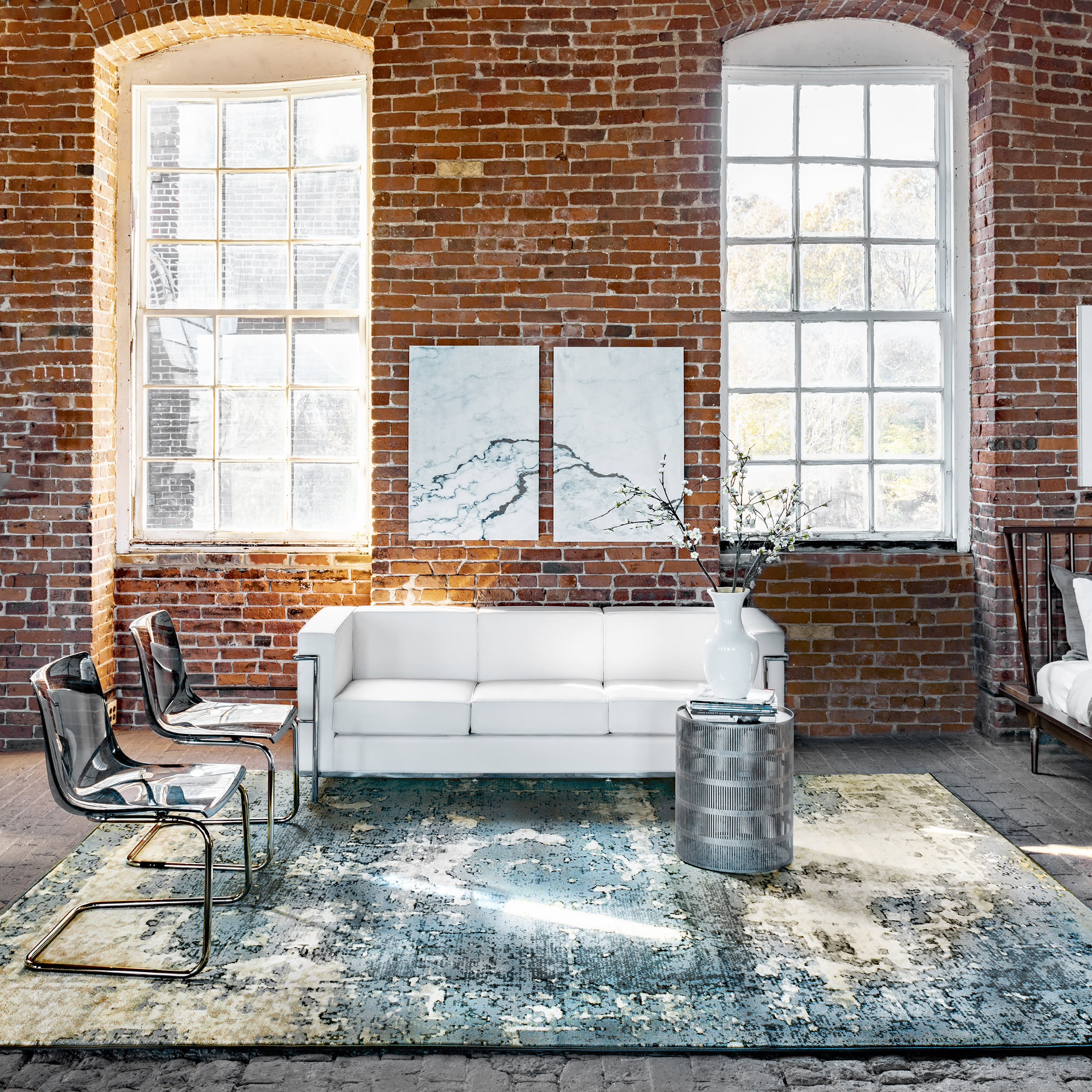 Distressed Foggy Medallion Rug | Blue - Image 6