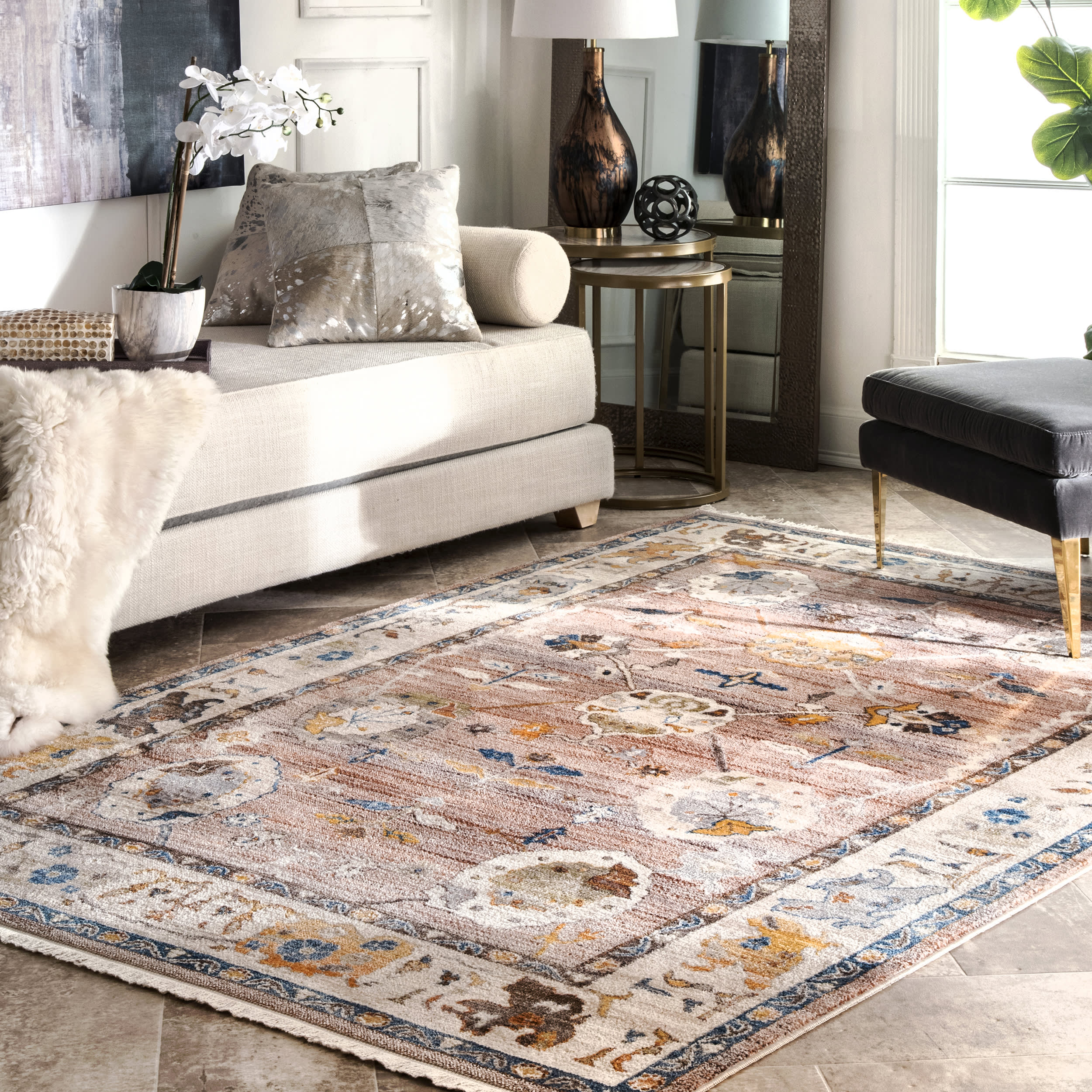Distressed Foliage Rug | Light Brown - Image 2