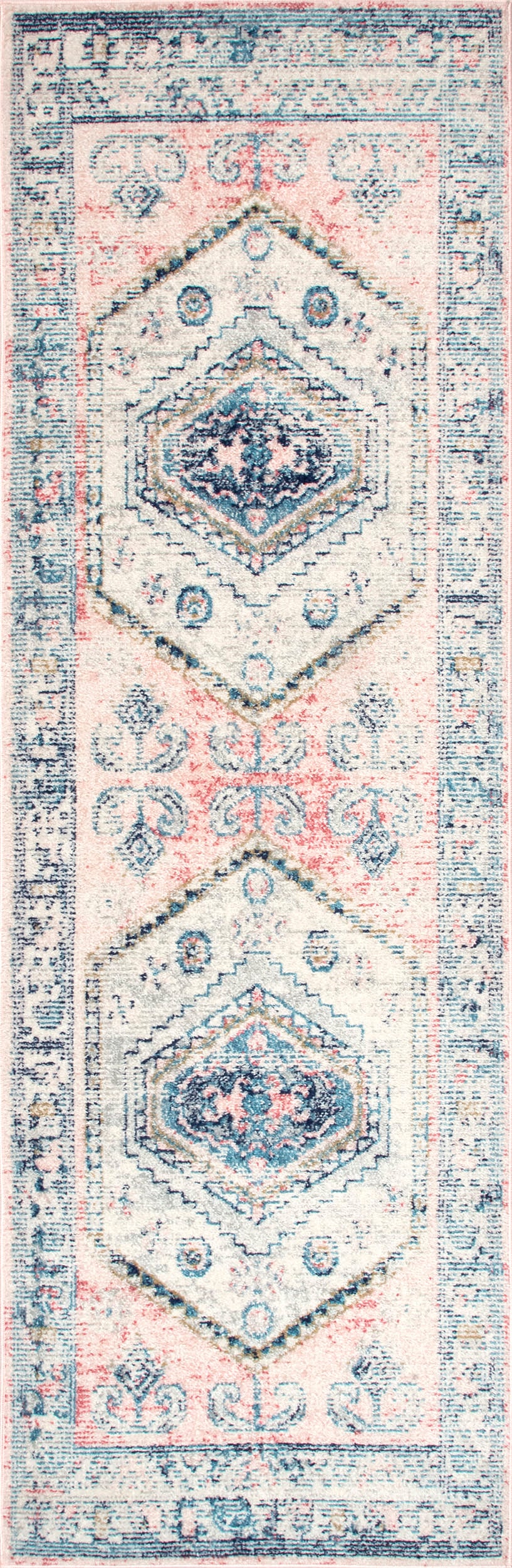 Distressed Jewel Medallion Rug | Light Pink