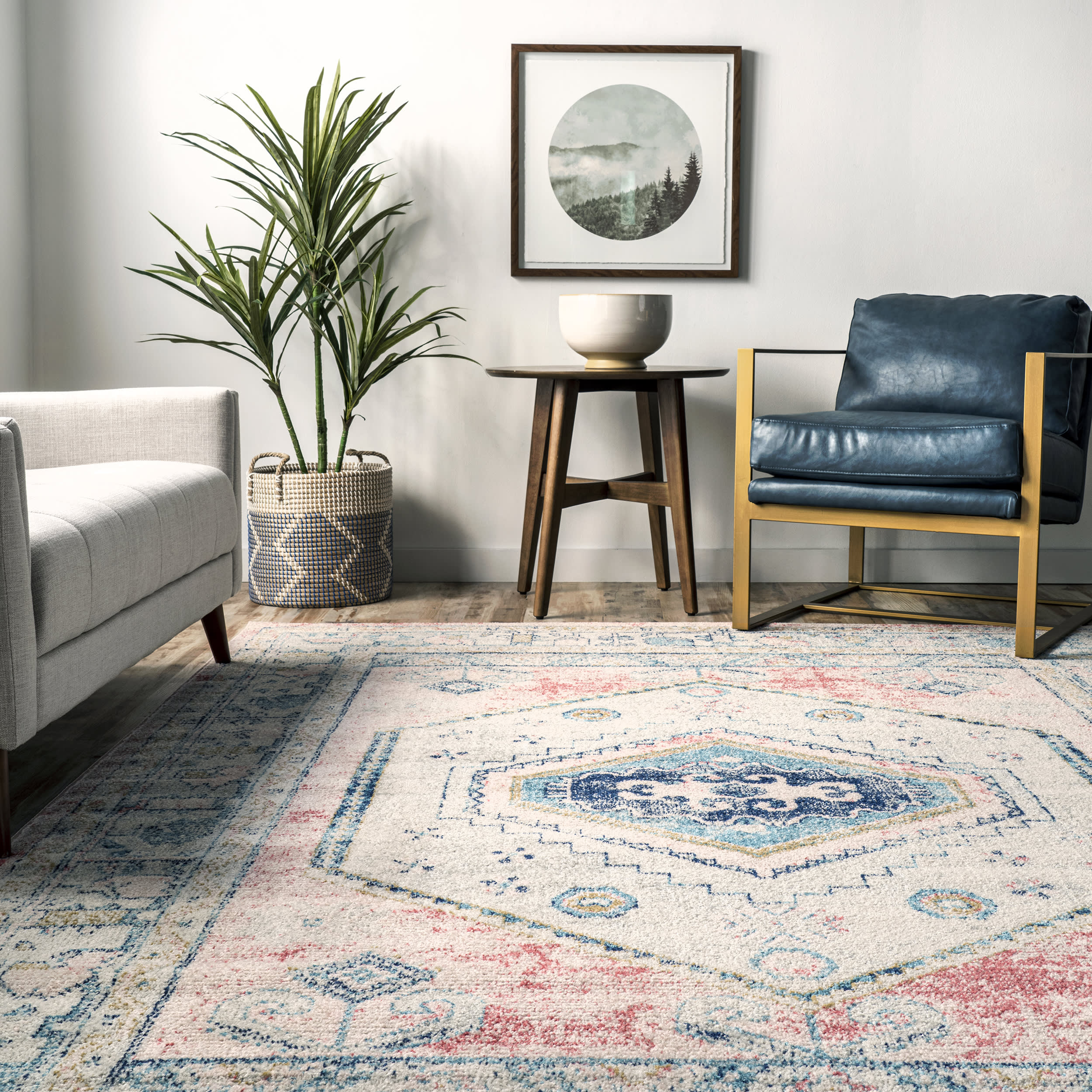 Distressed Jewel Medallion Rug | Light Pink - Image 4