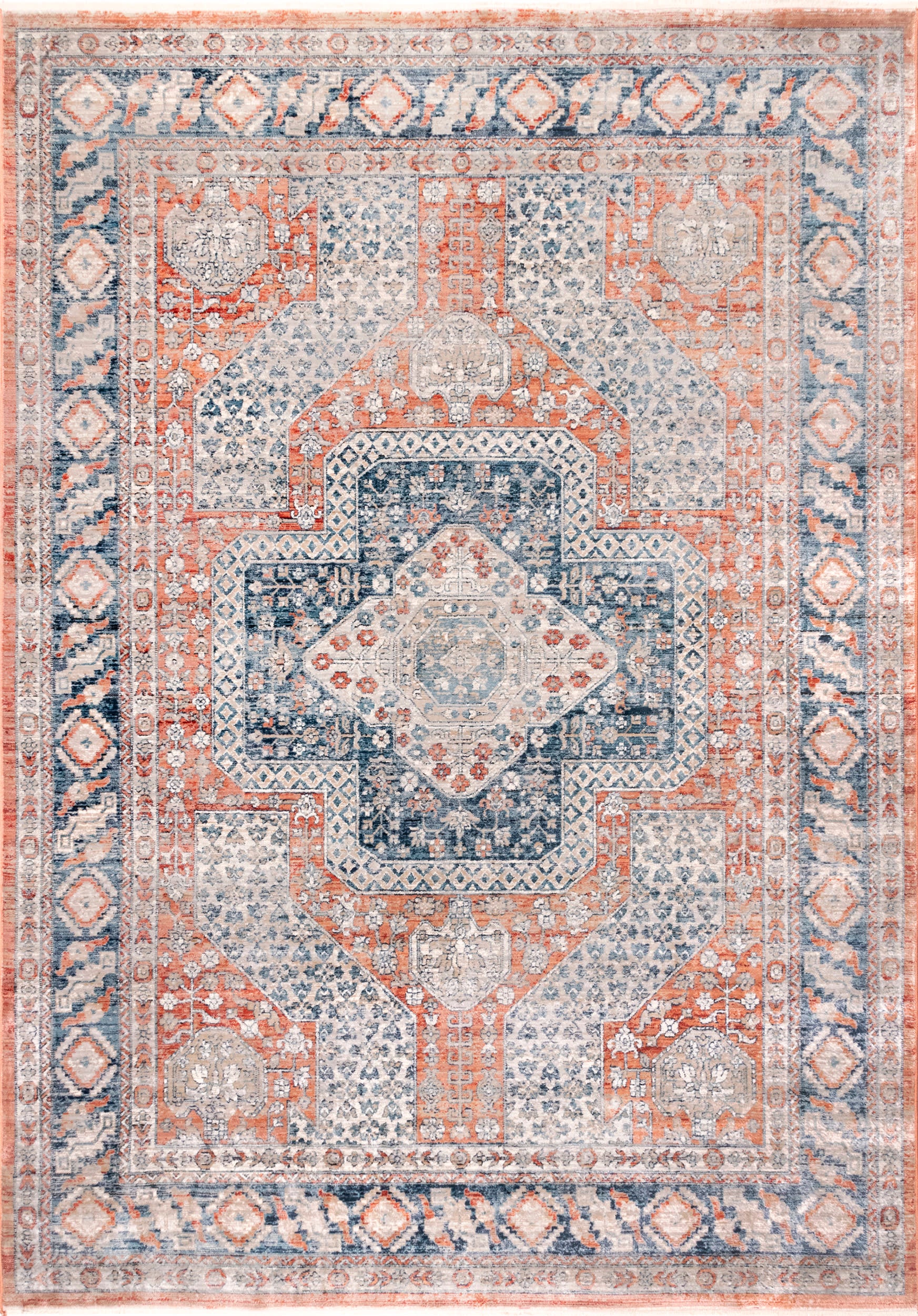 Distressed Medallion Rug | Rust