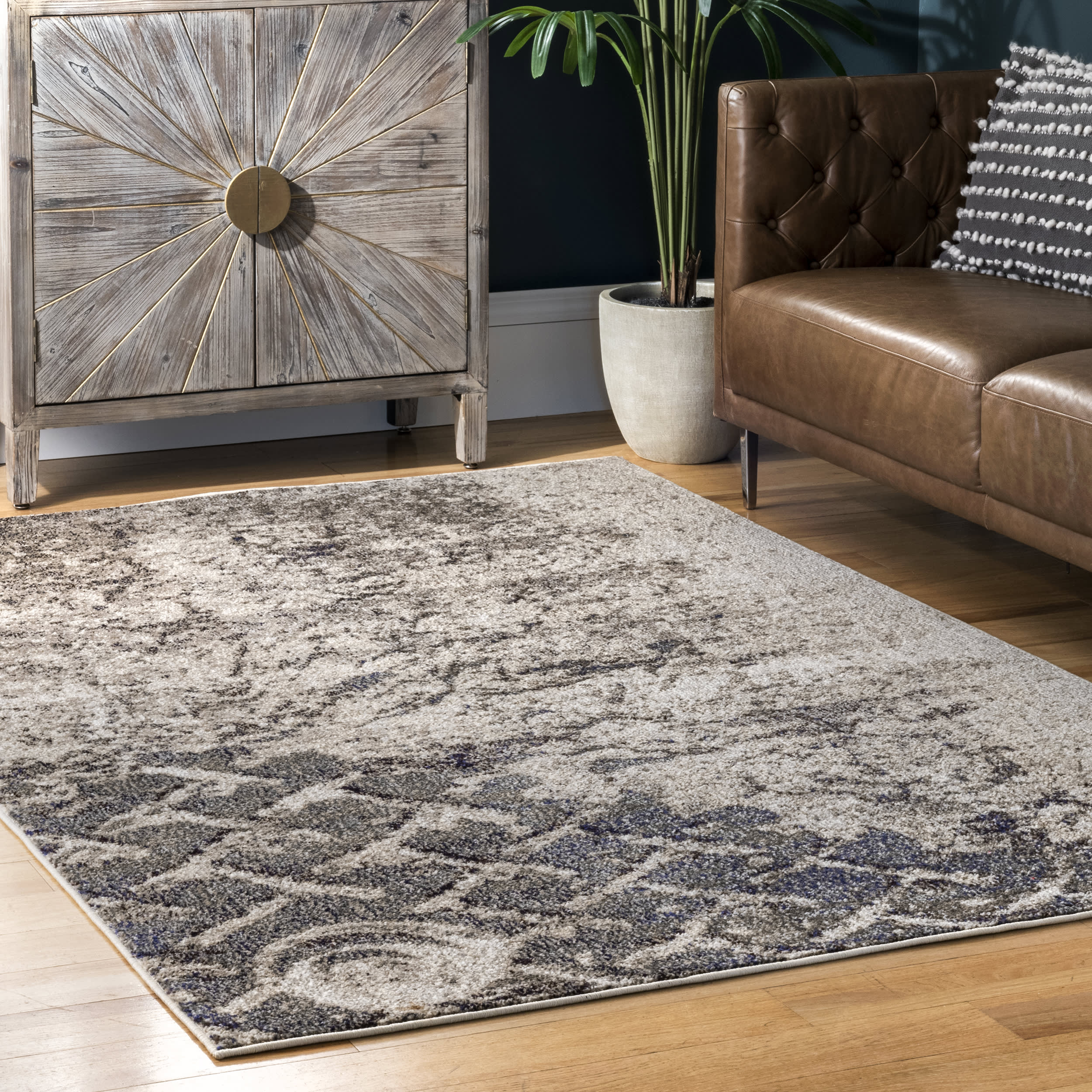 Distressed Trellis Rug | Grey - Image 2