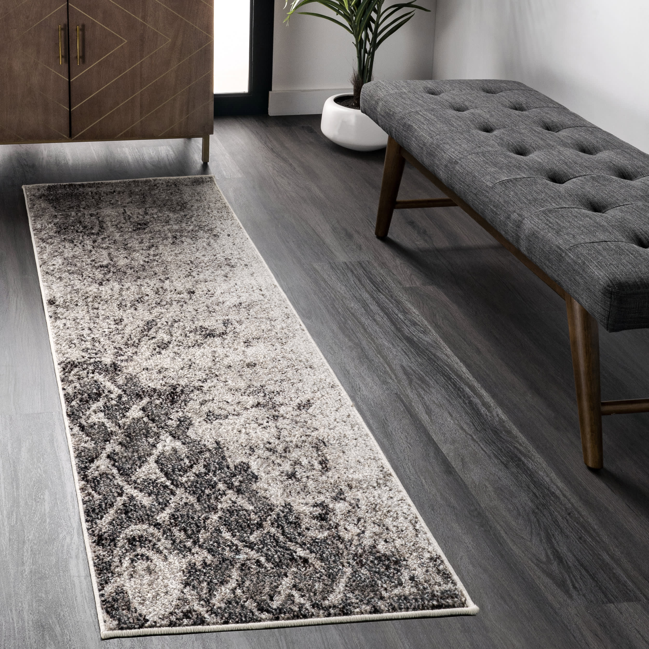 Distressed Trellis Rug | Grey - Image 2