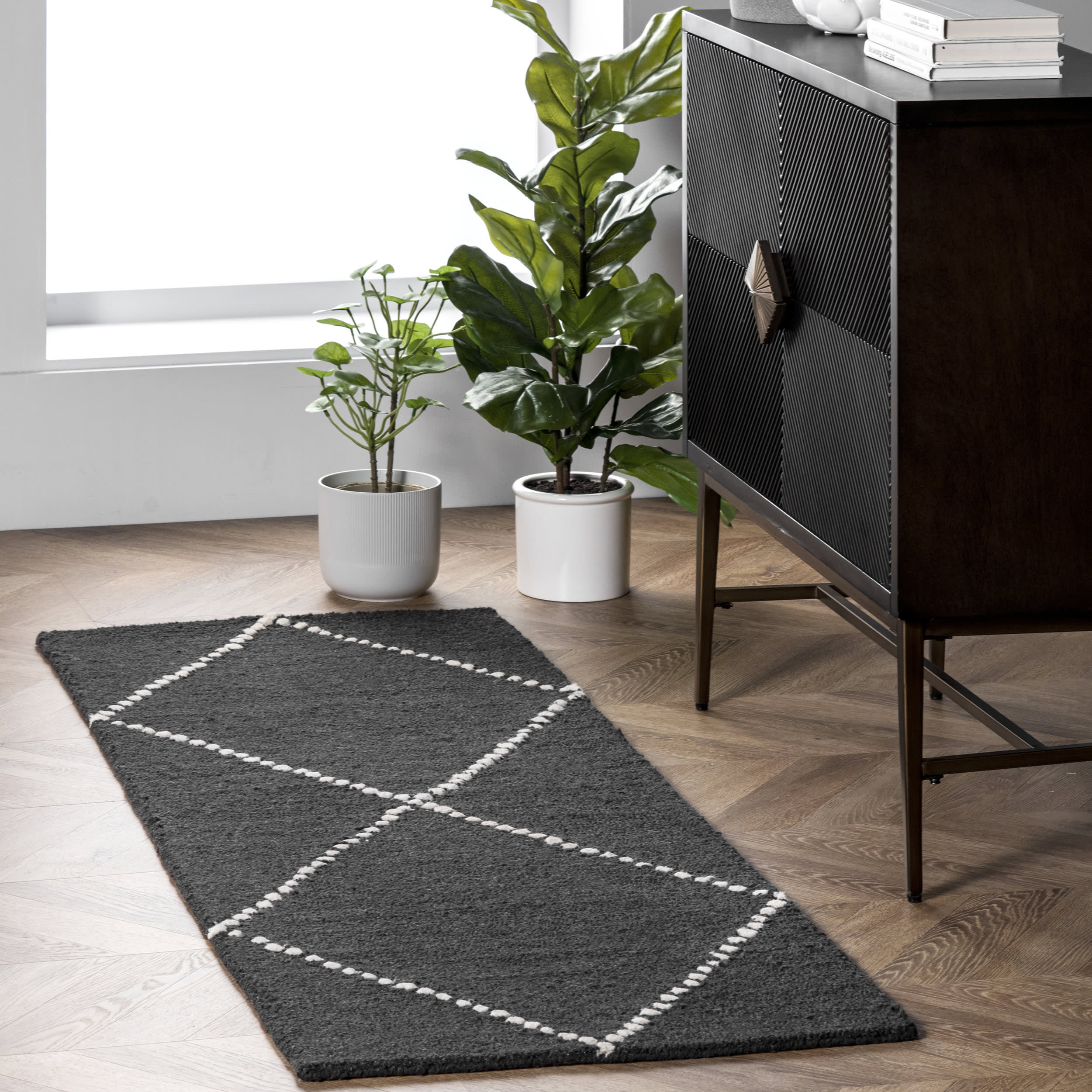 Dotted Diamond Trellis Nursery Rug | Charcoal - Image 2