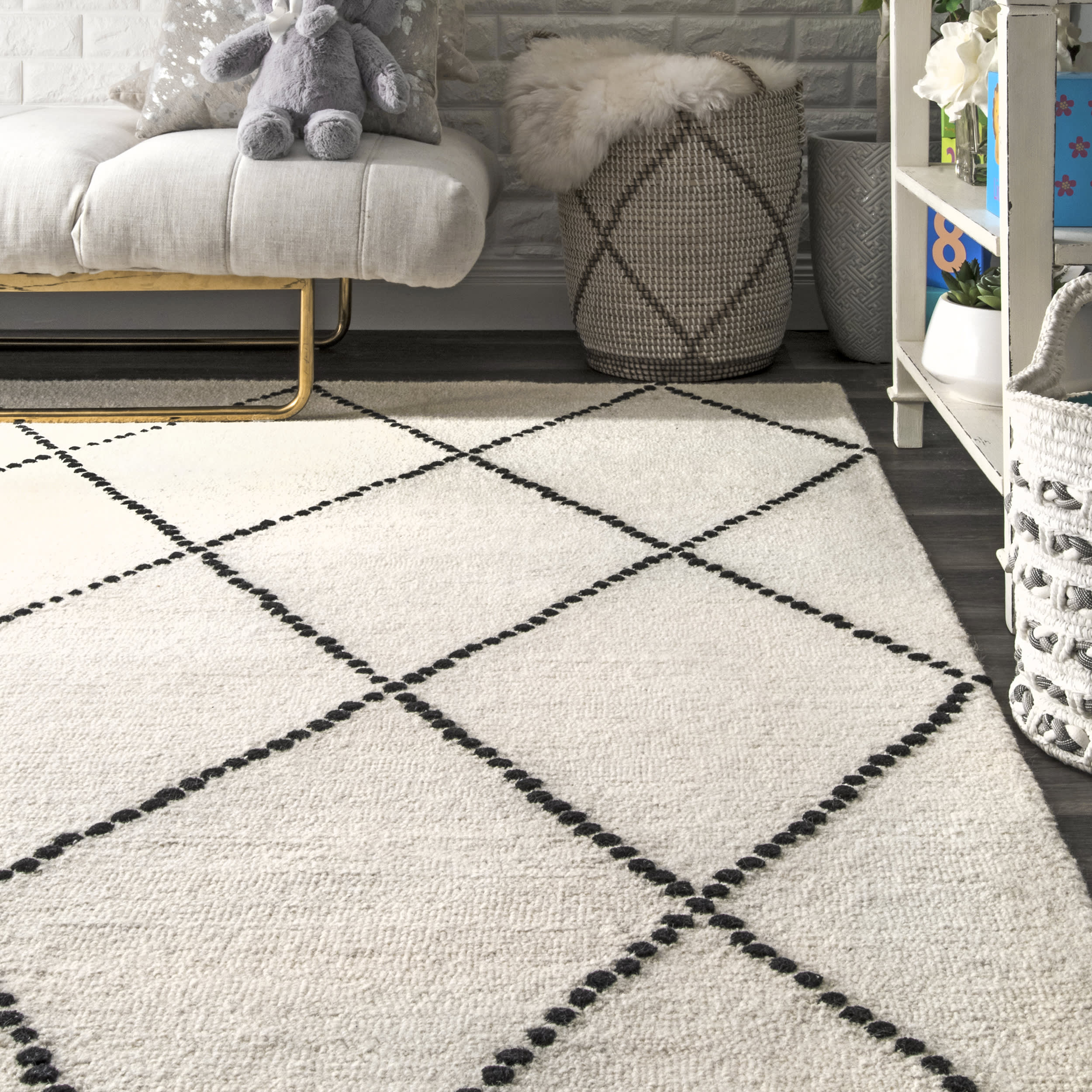 Dotted Diamond Trellis Nursery Rug | Ivory - Image 4