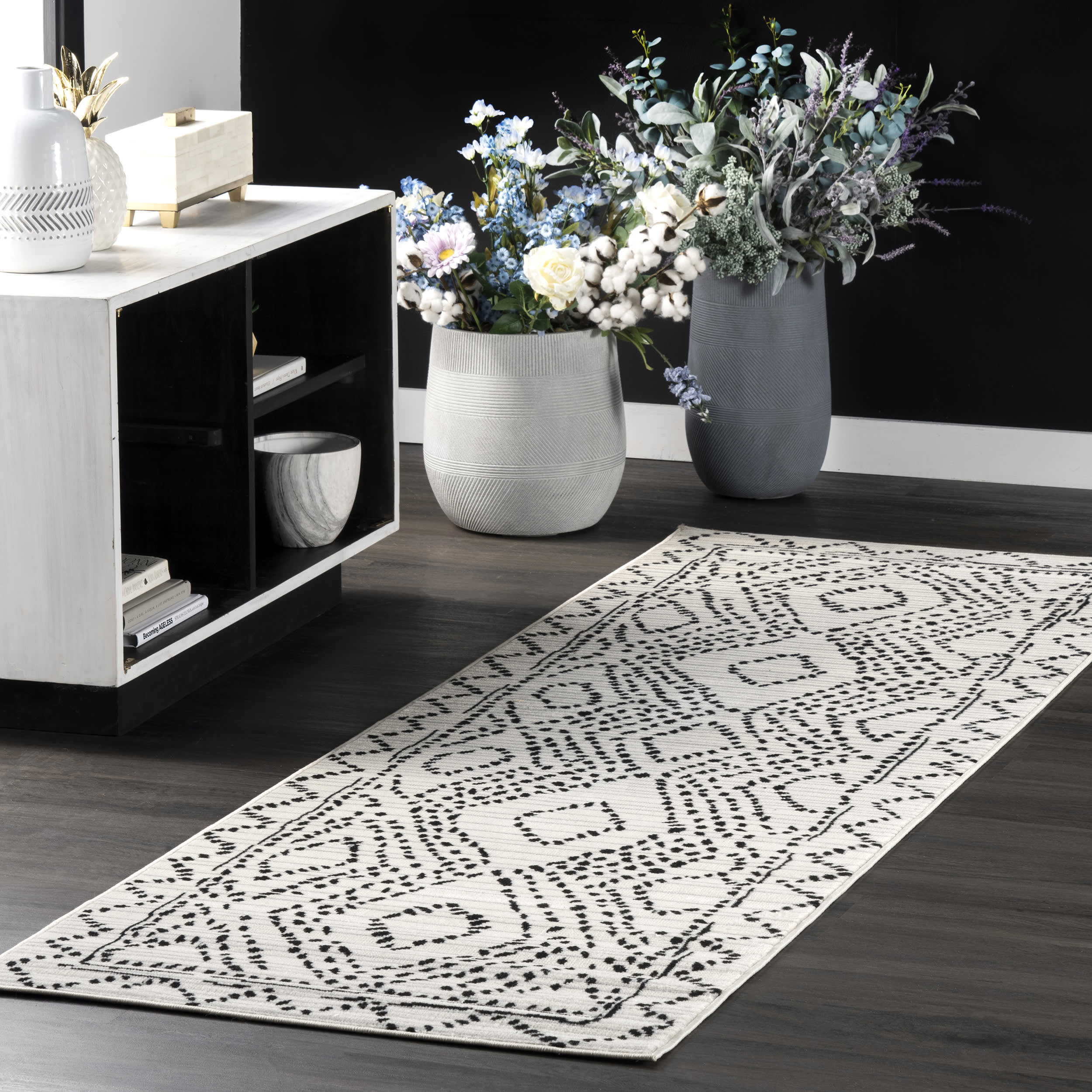 Dotted Diamond Trellis Rug | Black - Image 2