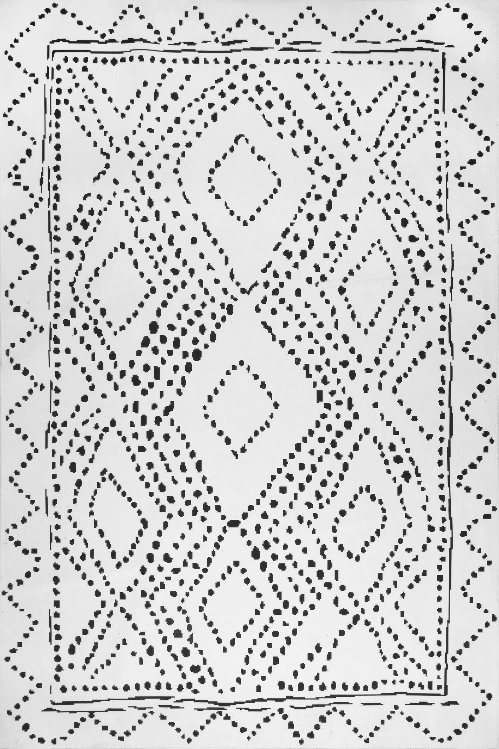 Dotted Diamond Trellis Washable Rug | White
