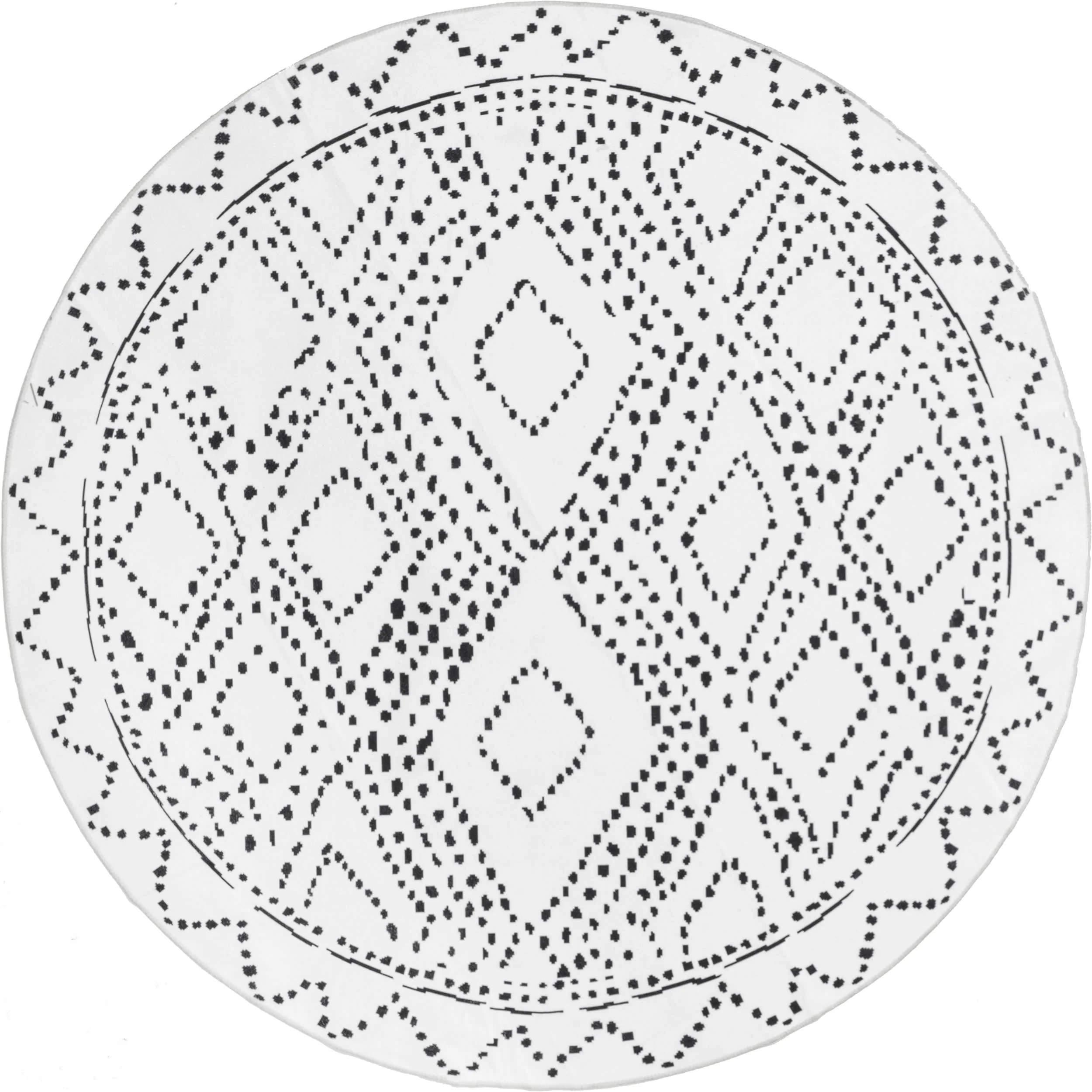 Dotted Diamond Trellis Washable Rug | White