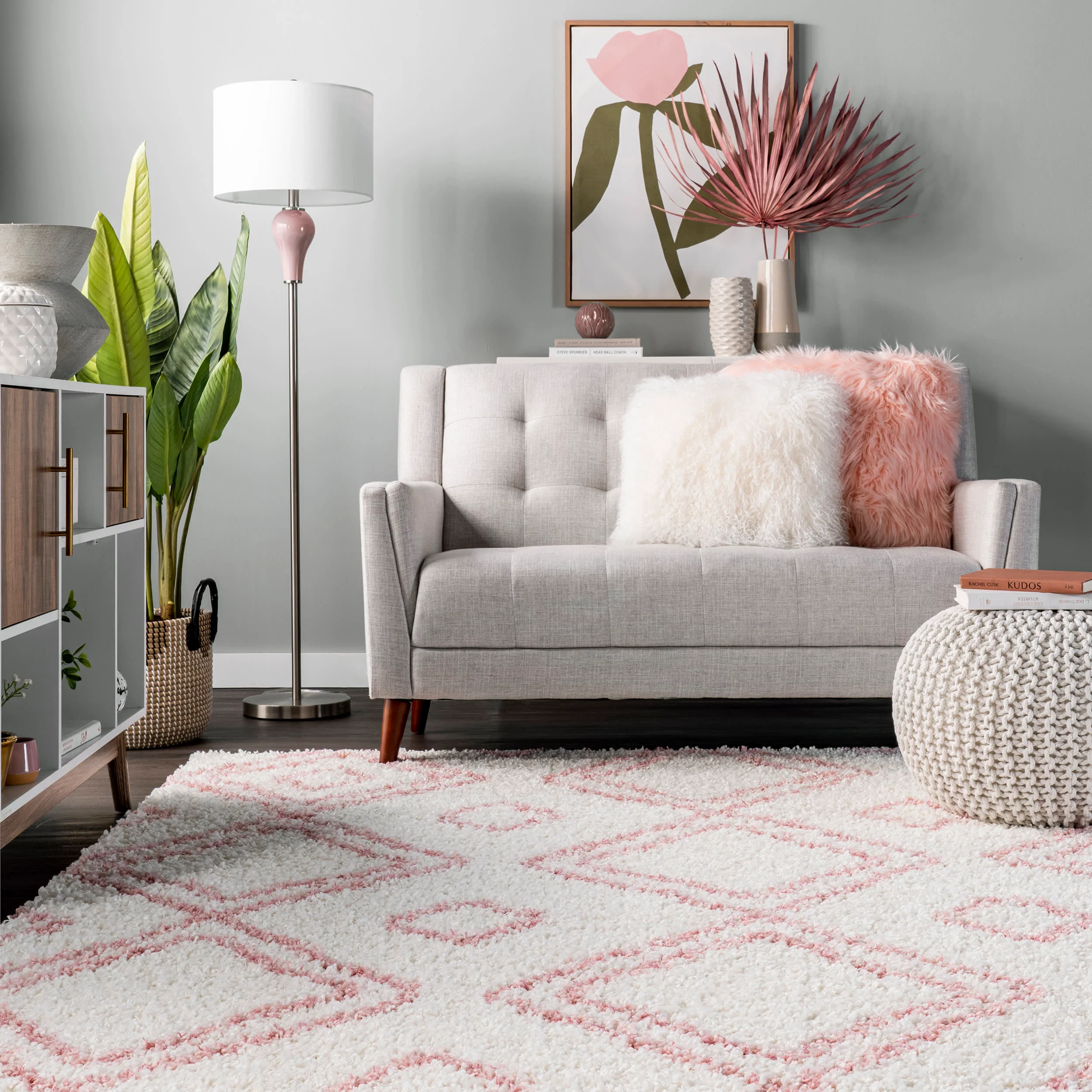 Double Diamond Shag Rug | Pink - Image 4