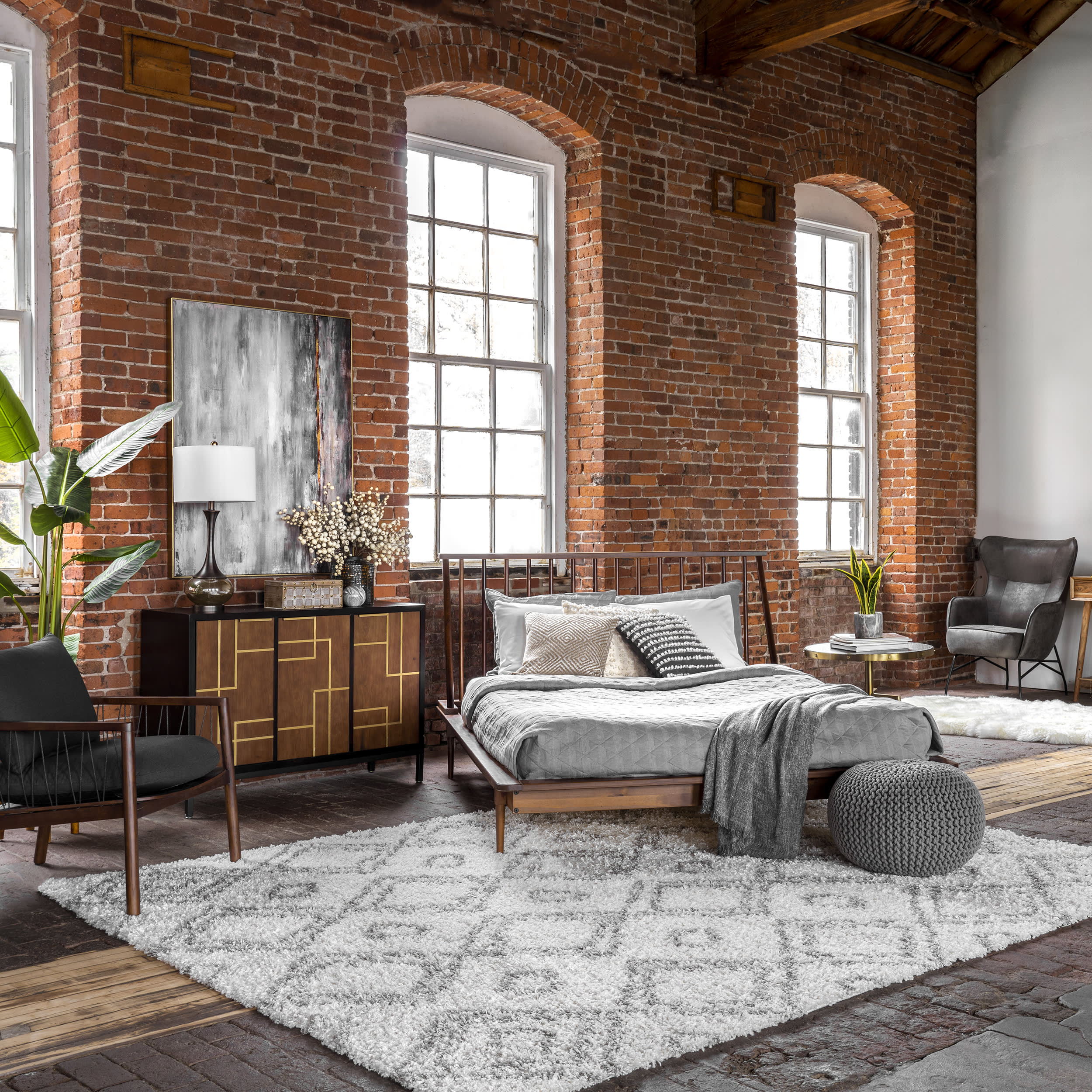 Double Diamond Shag Rug | White - Image 6