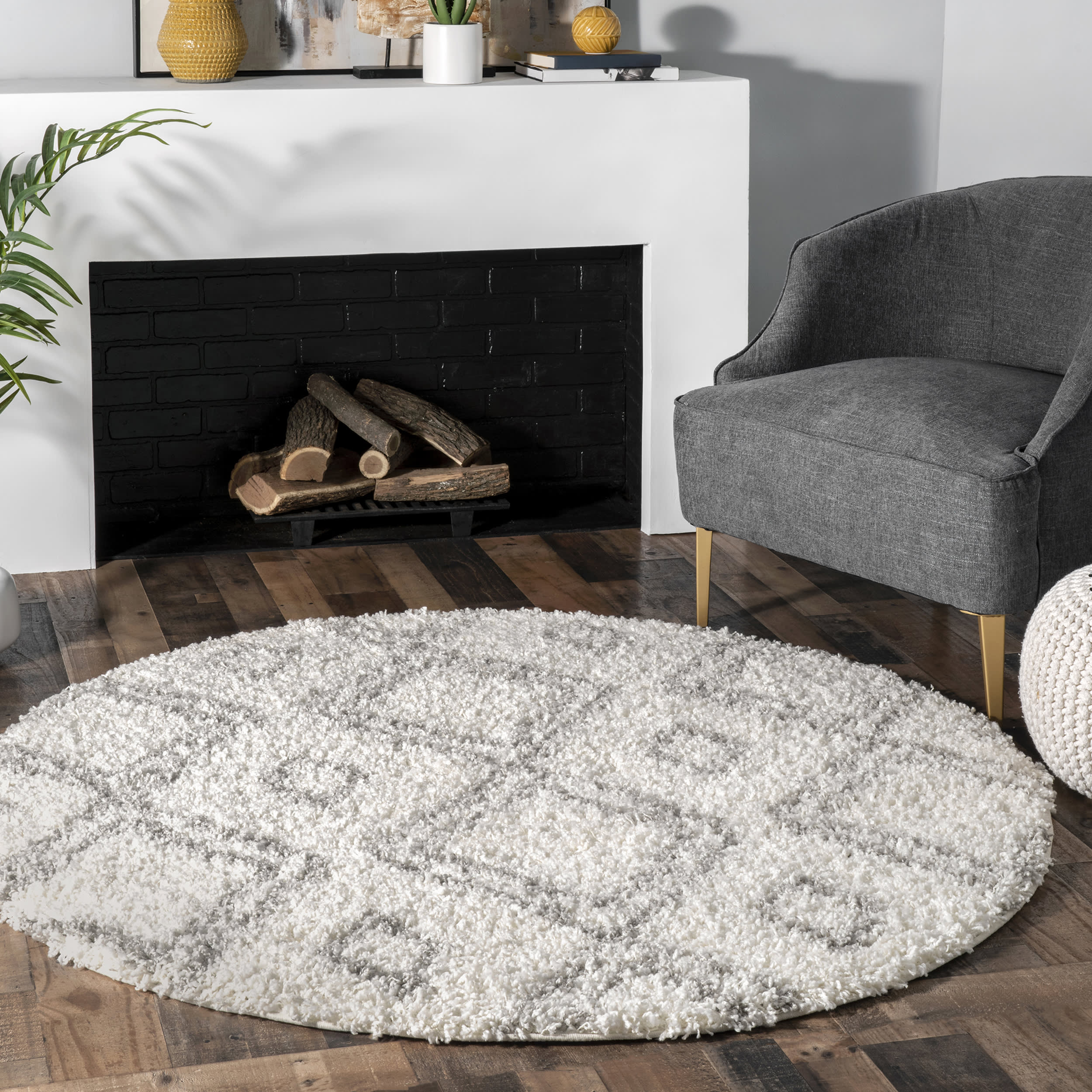 Double Diamond Shag Rug | White - Image 2